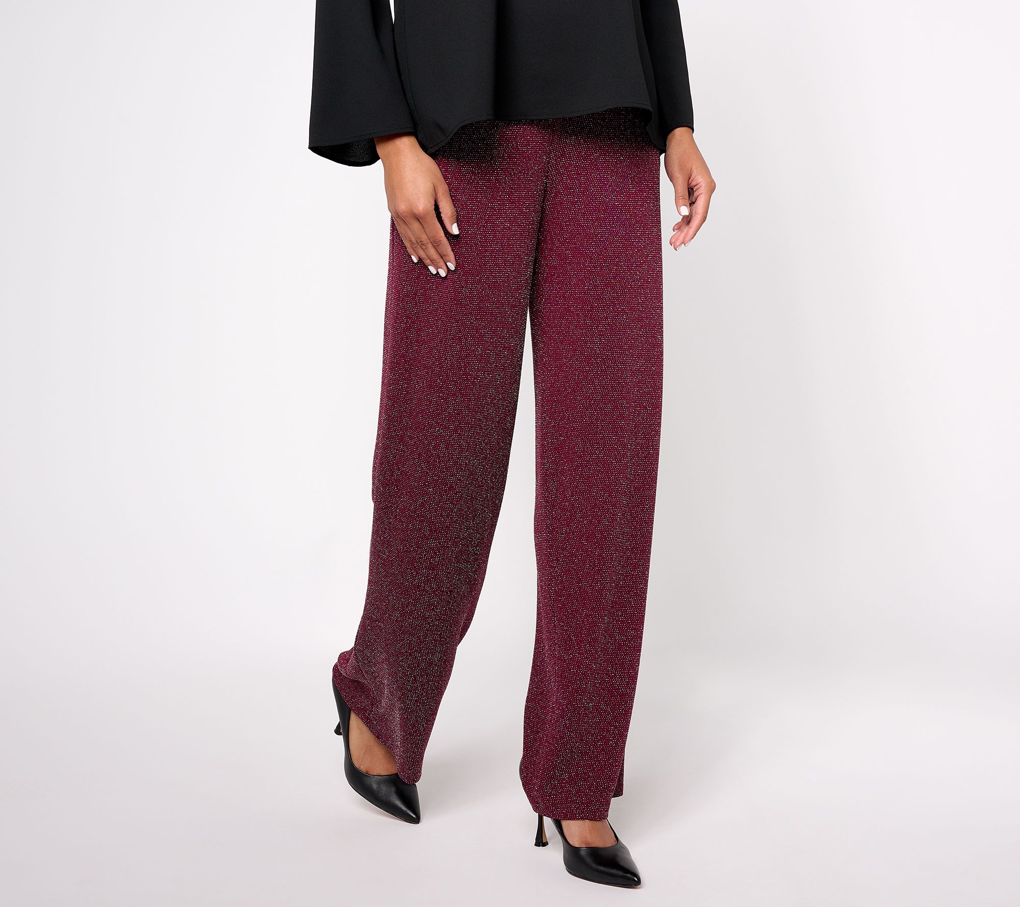 "As Is" Susan Graver Occasion Regular Metallic Knit Wide Leg Pants
