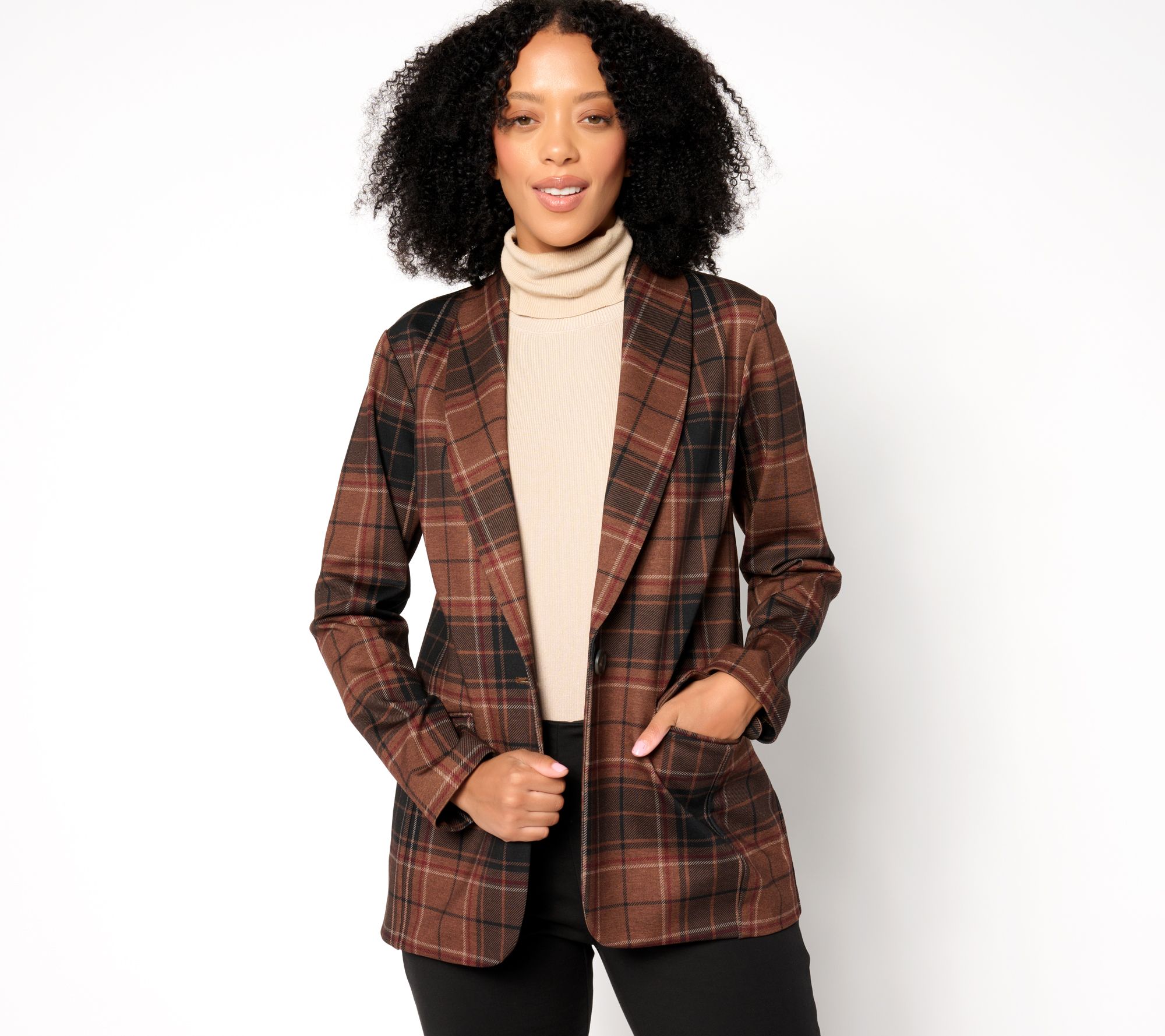 Tailored by Susan Graver Reg Printed Ponte Shawl Collar Blazer