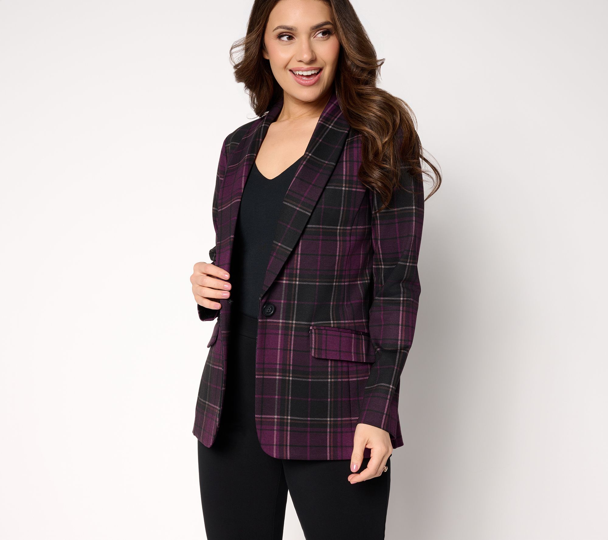 Tailored by Susan Graver Reg Printed Ponte Shawl Collar Blazer