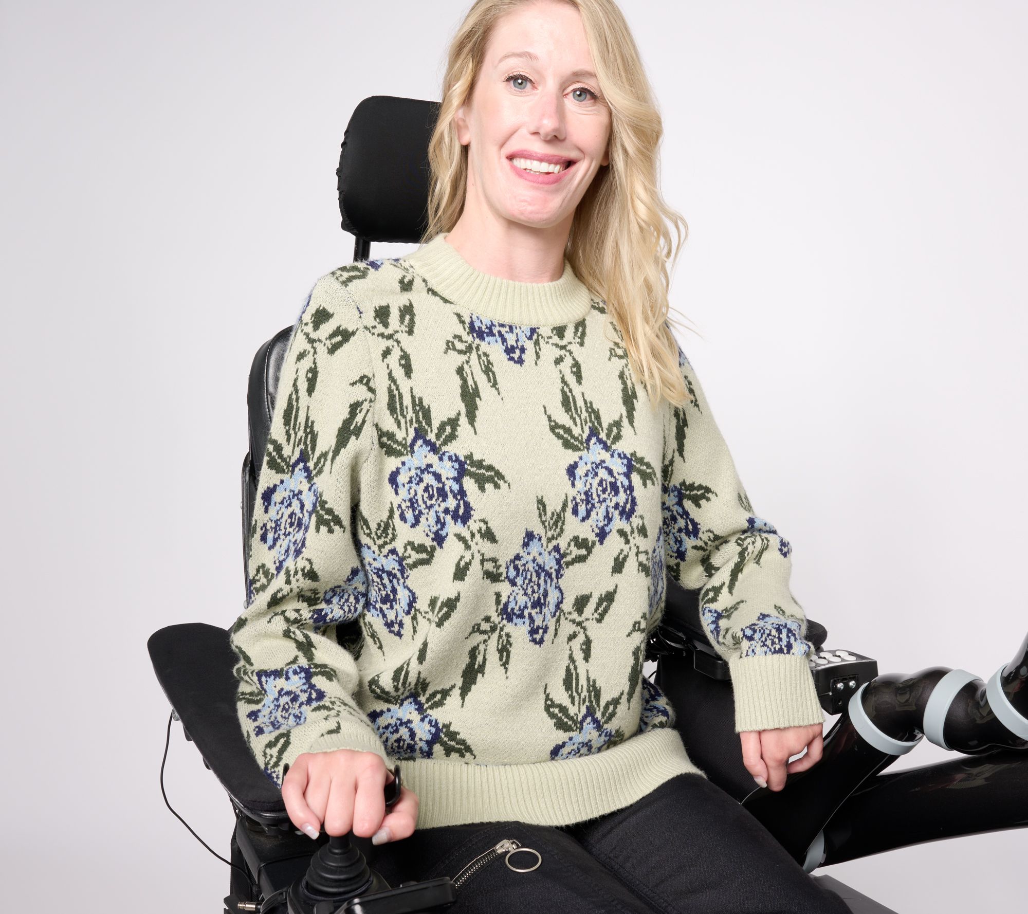 "As Is" Denim & Co. Adaptive Floral Mock Neck Long Sleeve Pullover