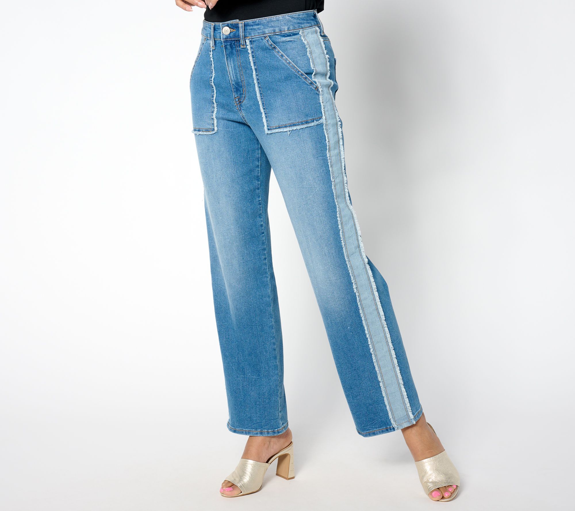 LOGO by Lori Goldstein Pet. Wide Leg Ankle Jean w/ Fray Detail