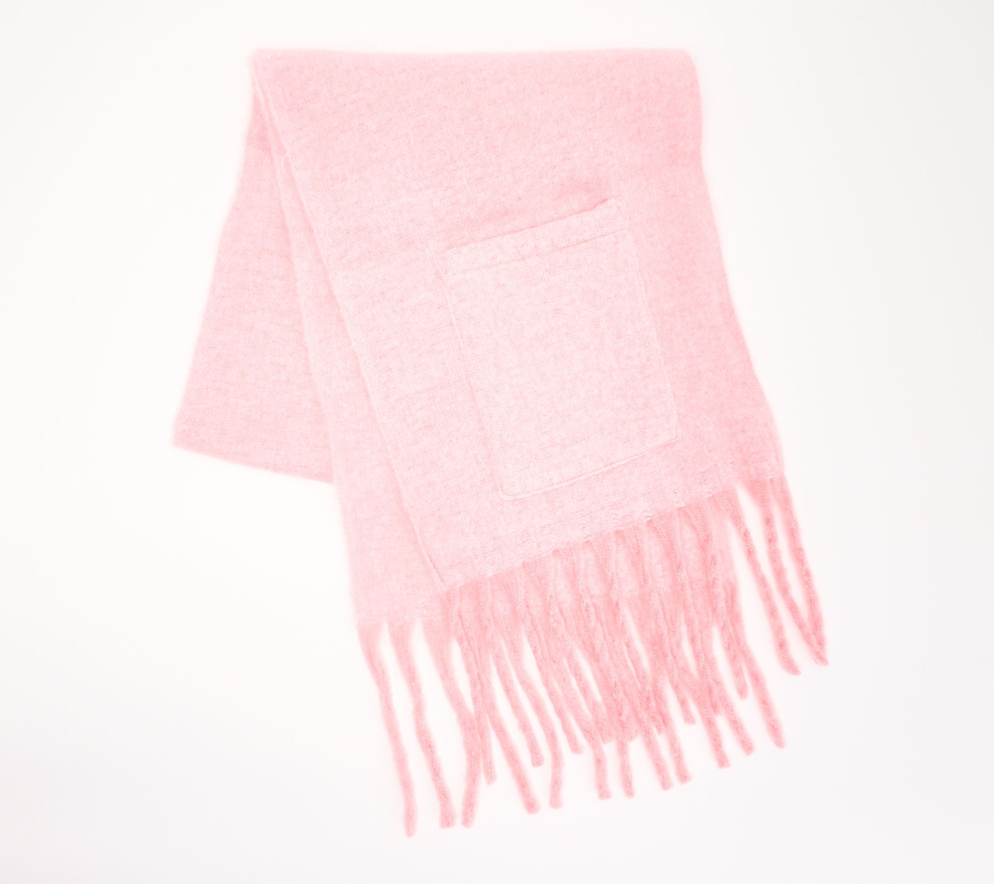 "As Is" Sprigs Oversized Solid Fringe Scarf with Pockets