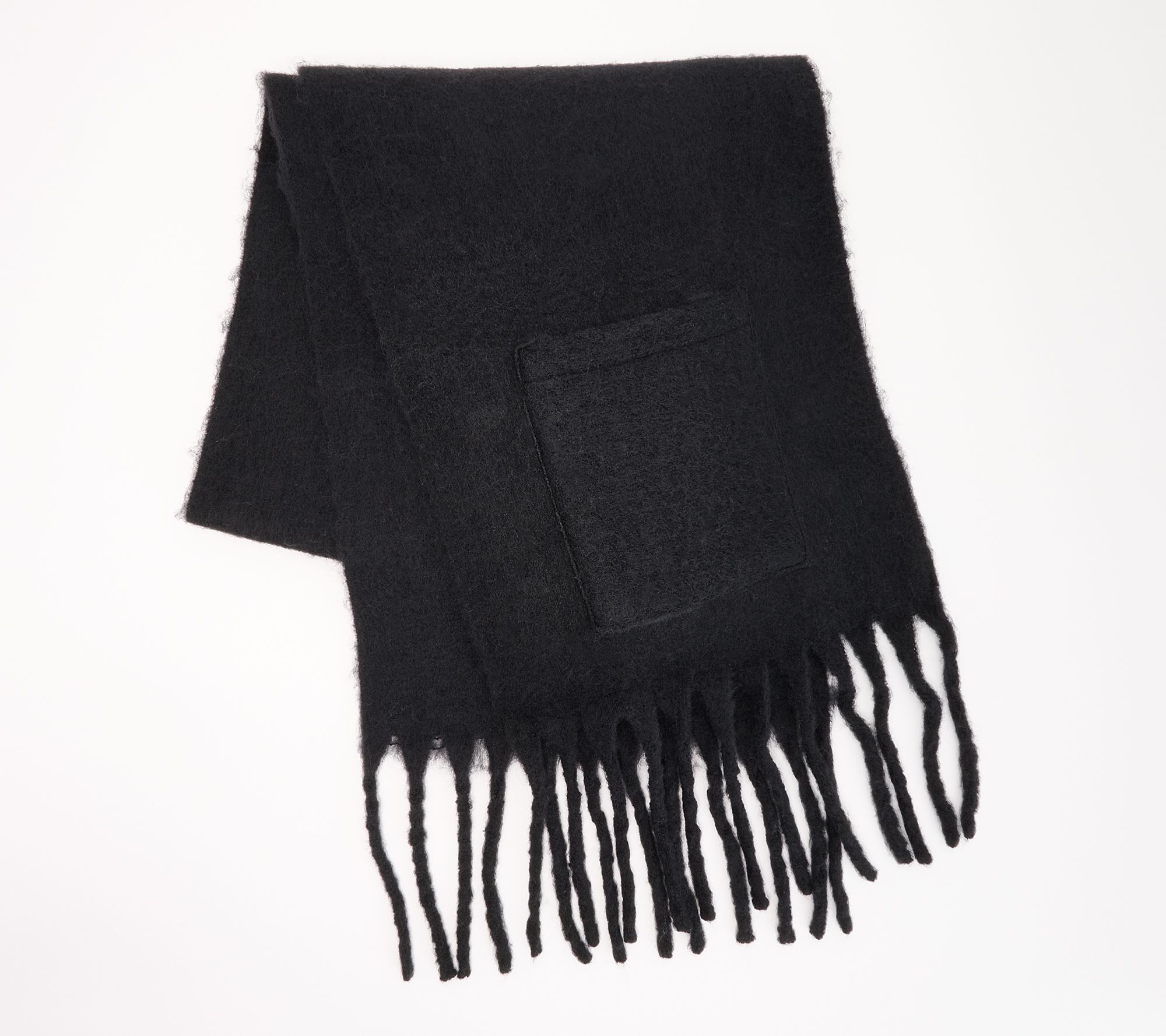 "As Is" Sprigs Oversized Solid Fringe Scarf with Pockets