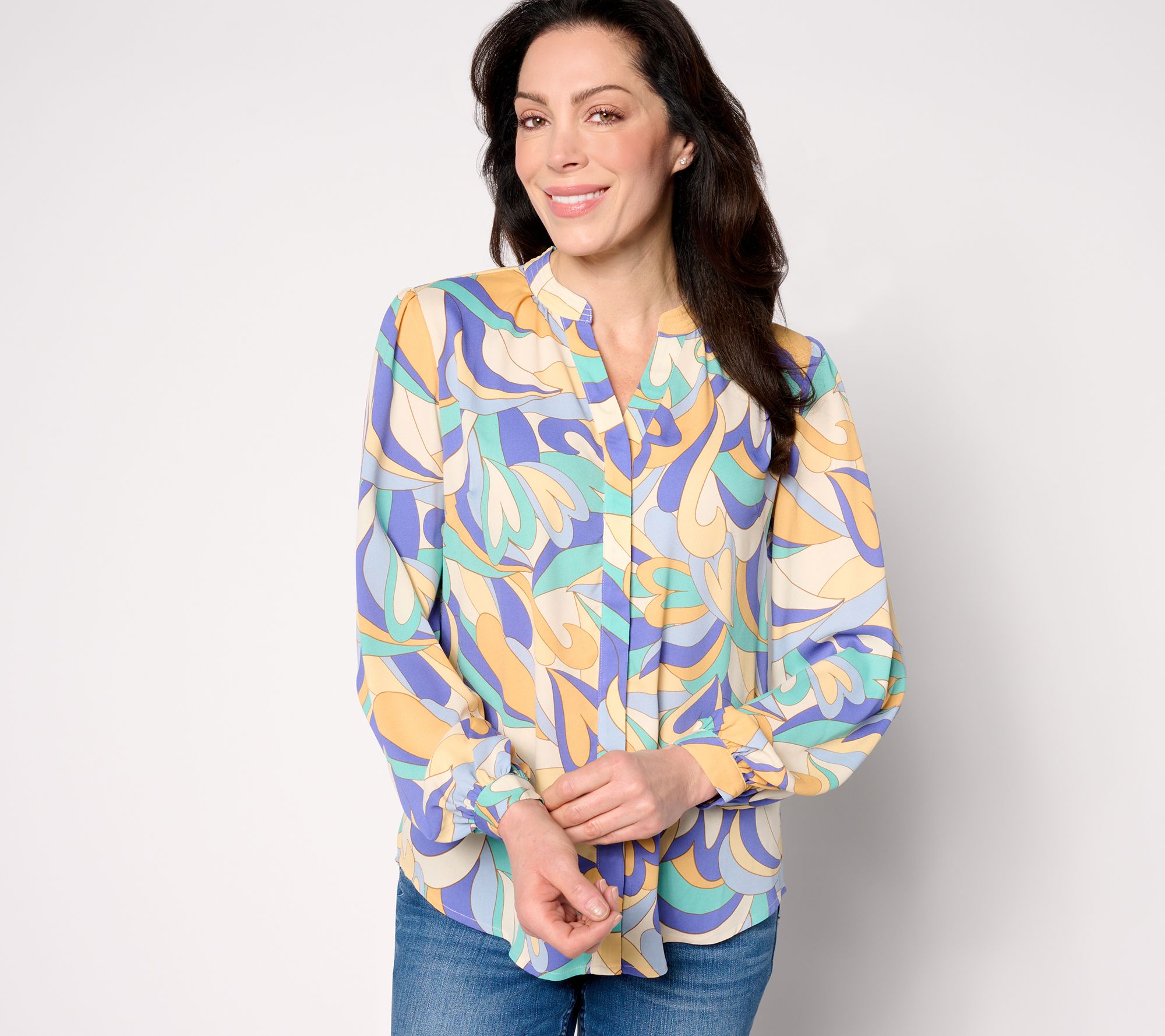 "As Is" Belle by Kim Gravel Mod Amore Split V-Neck Blouse