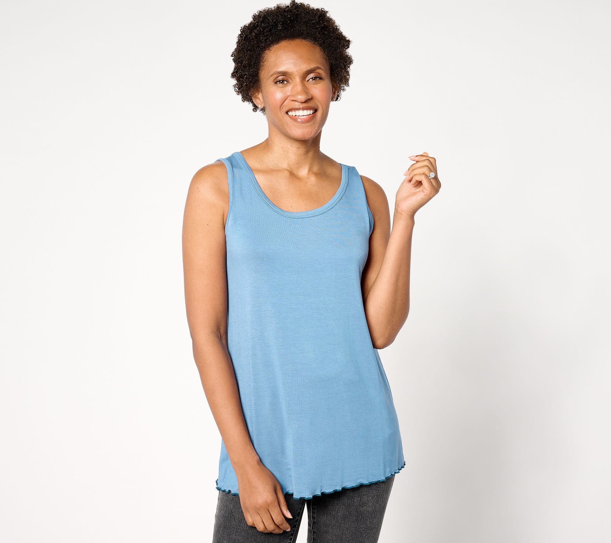 LOGO Layers by Lori Goldstein Scoop Neck Tank with Contrast Lettuce Hem