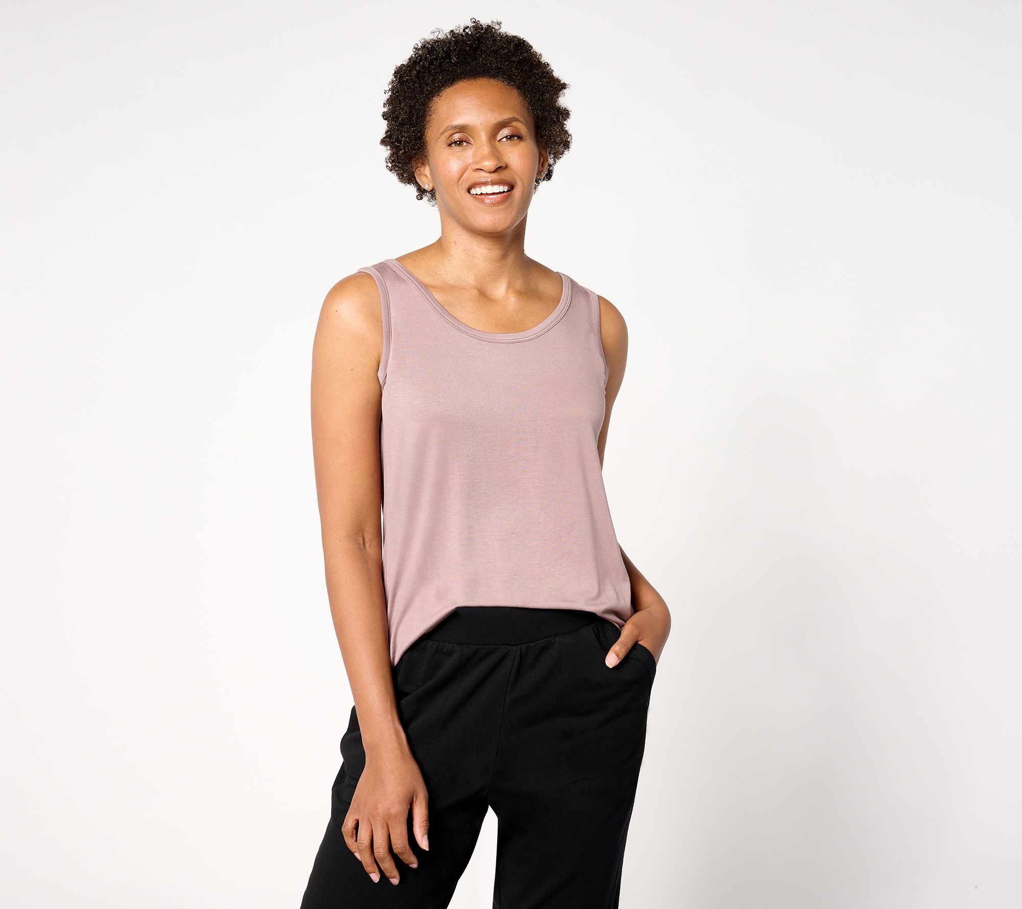 LOGO Layers by Lori Goldstein Scoop Neck Tank with Contrast Lettuce Hem