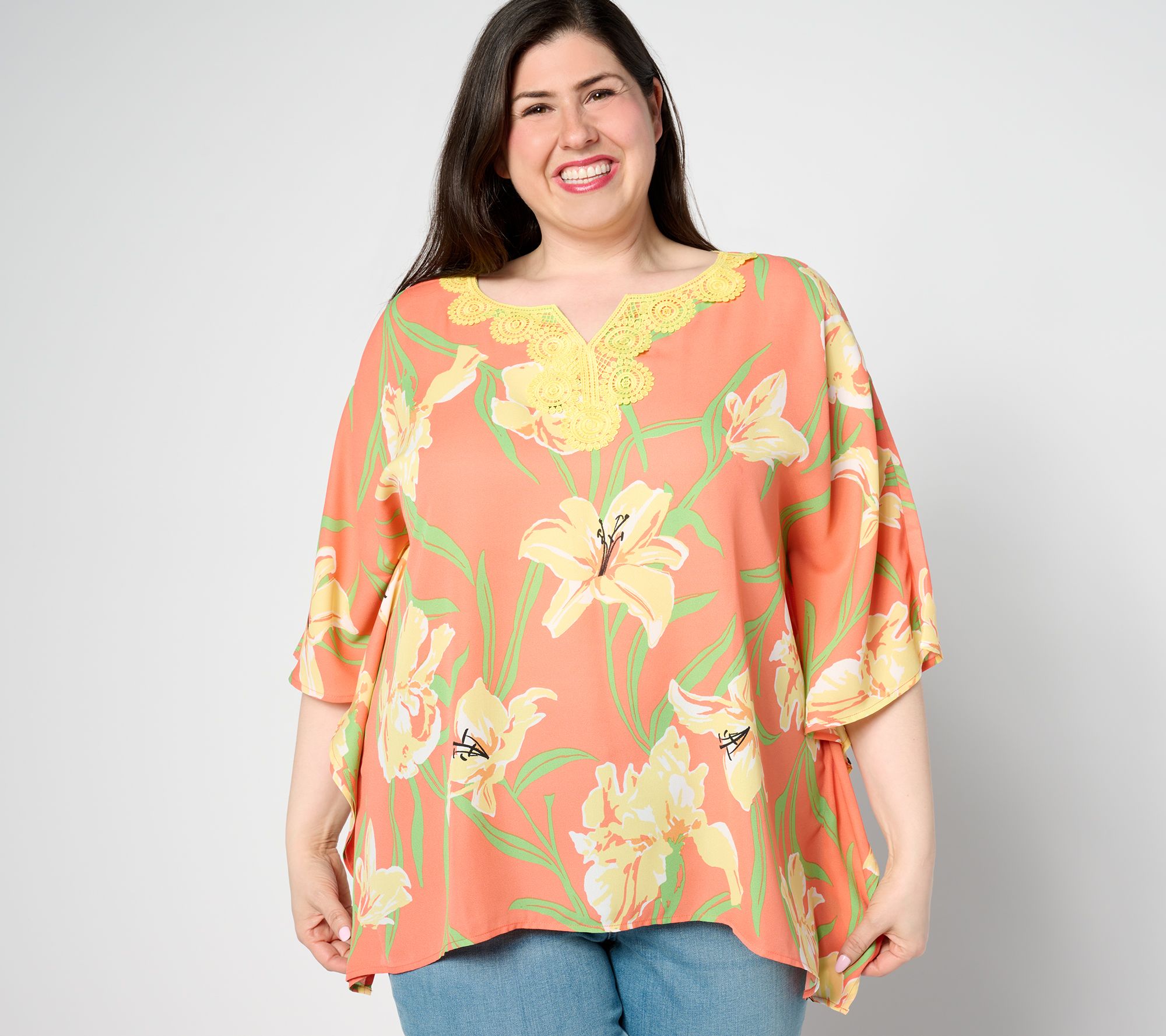 "As Is" Quacker Factory Iris Beauty and Lace Butterfly Top