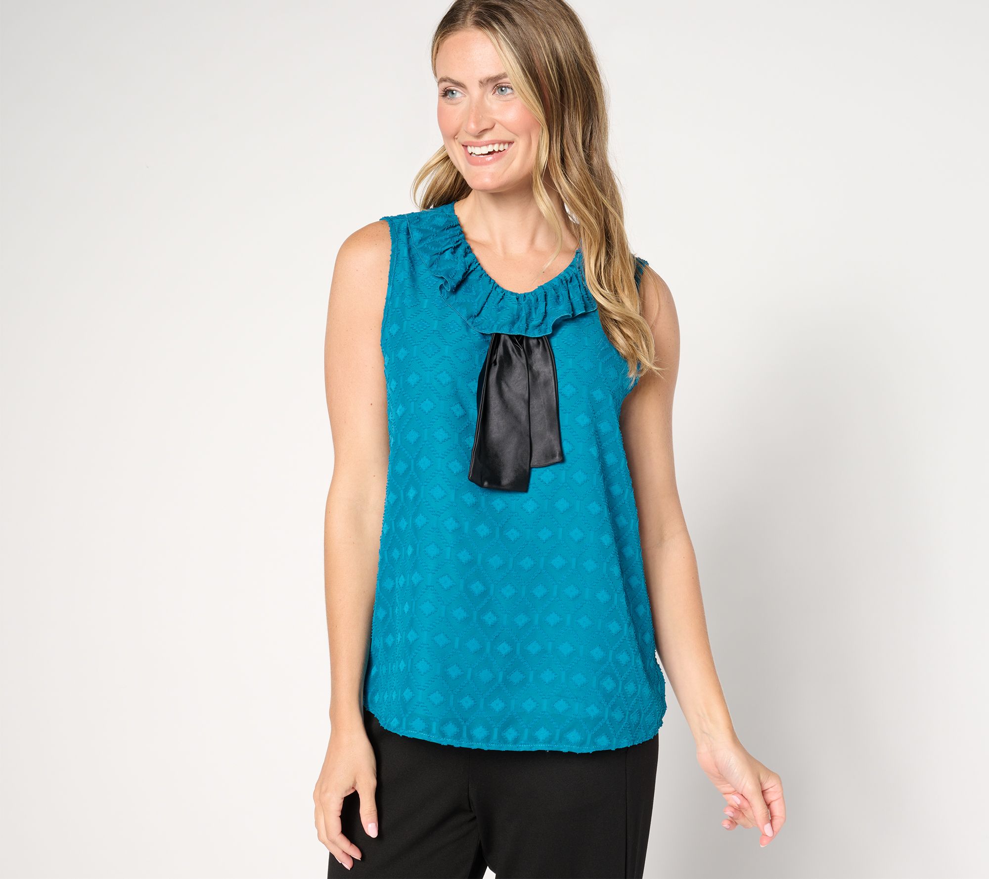 by Stacy London Jacquard Chiffon Top with Satin Bow