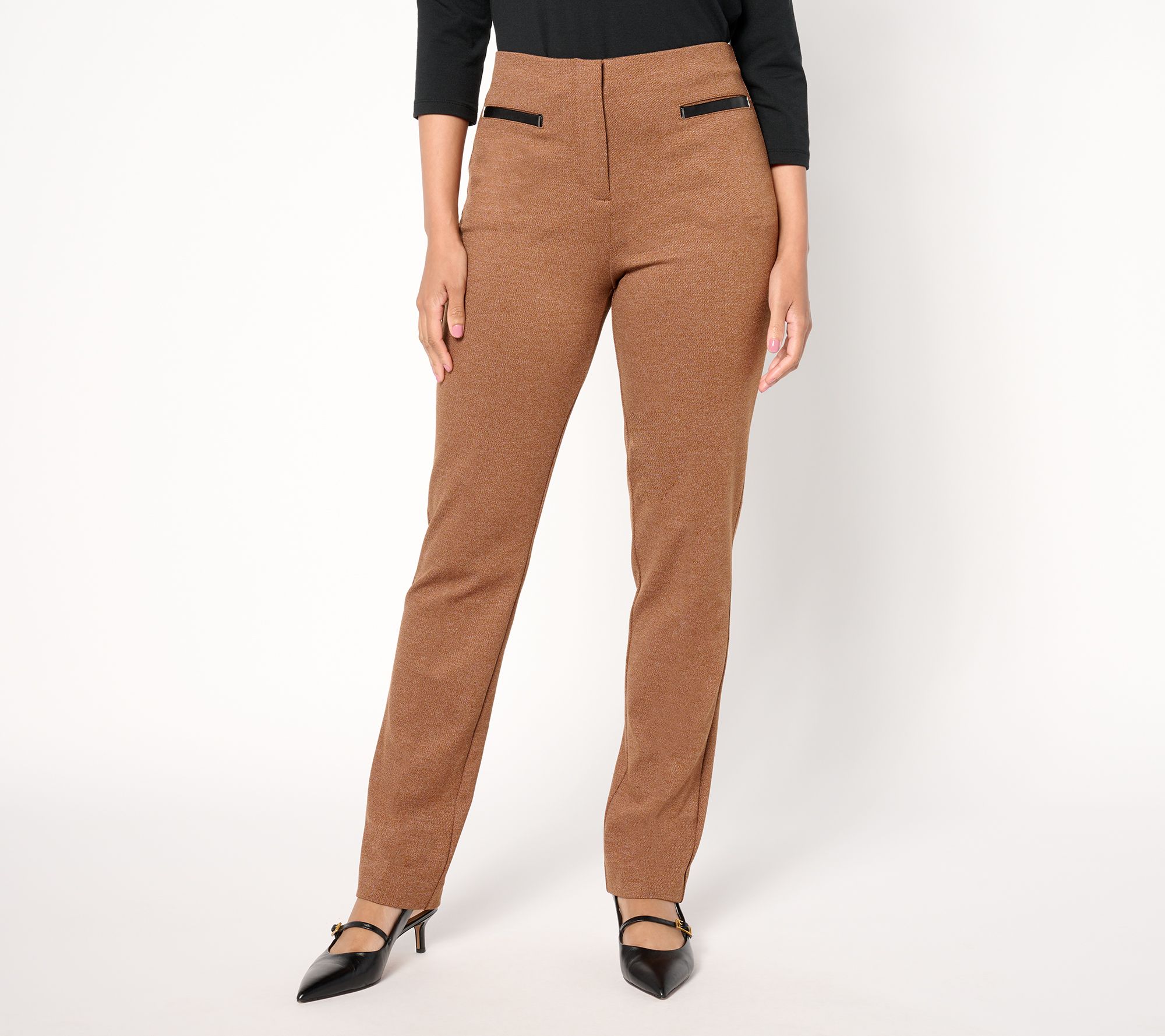 Tailored by Susan Graver Petite Twill Ponte Slim-Leg Trousers