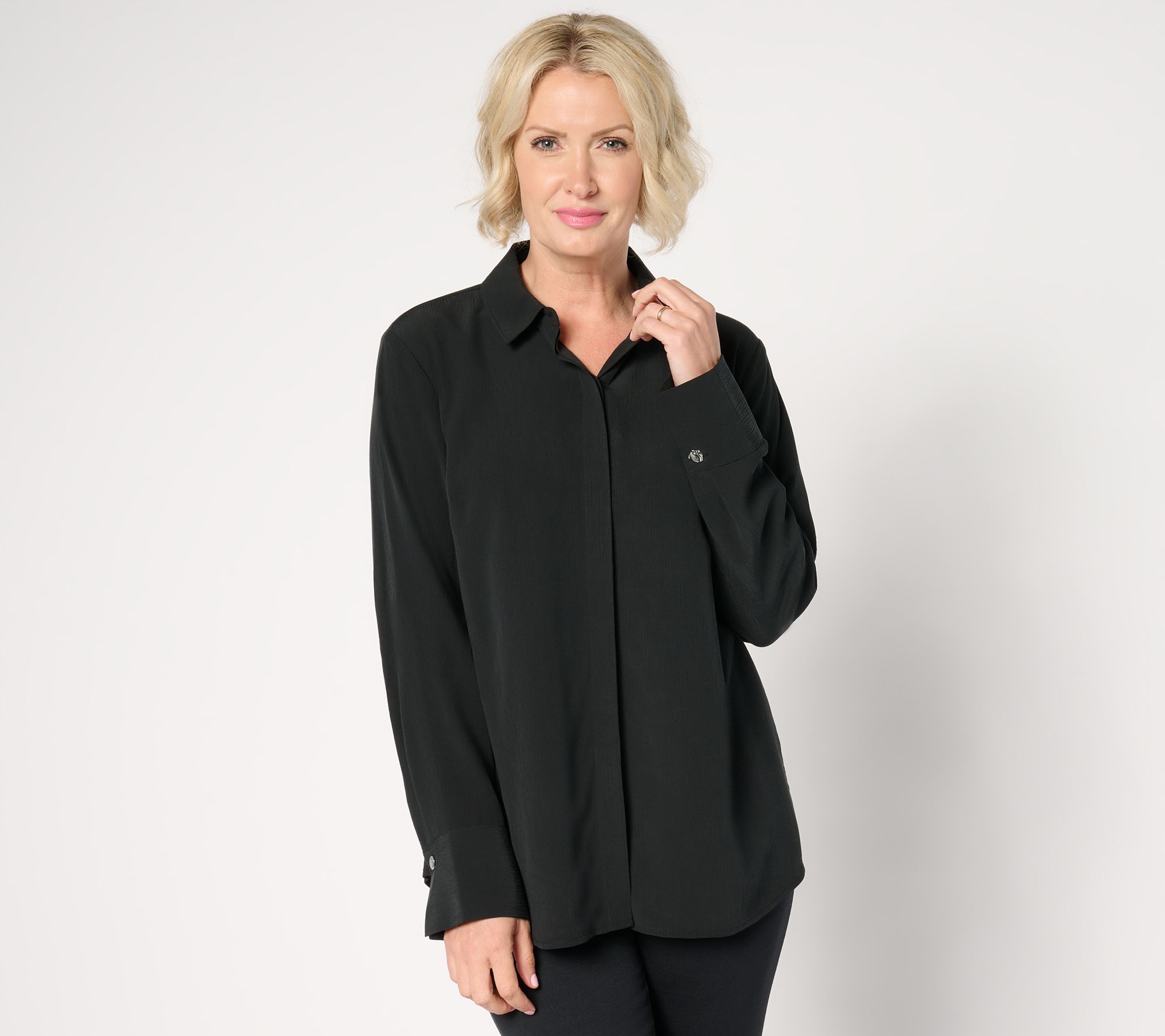 BEAUTIFUL by Lawrence Zarian Sanded Crinkle Satin Tunic Shirt