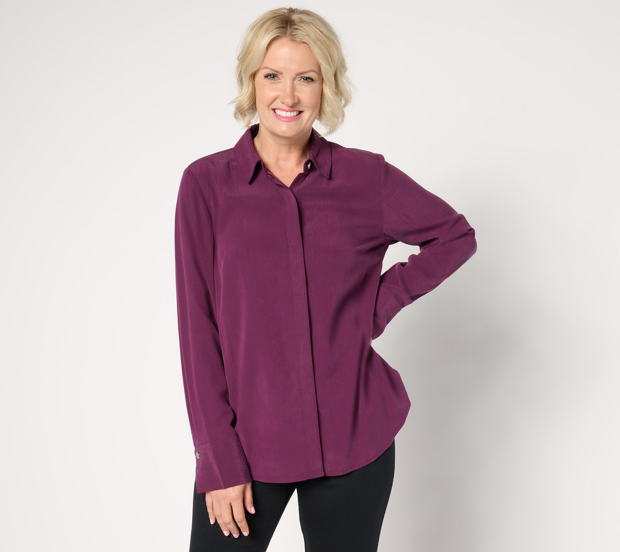 BEAUTIFUL by Lawrence Zarian Sanded Crinkle Satin Tunic Shirt
