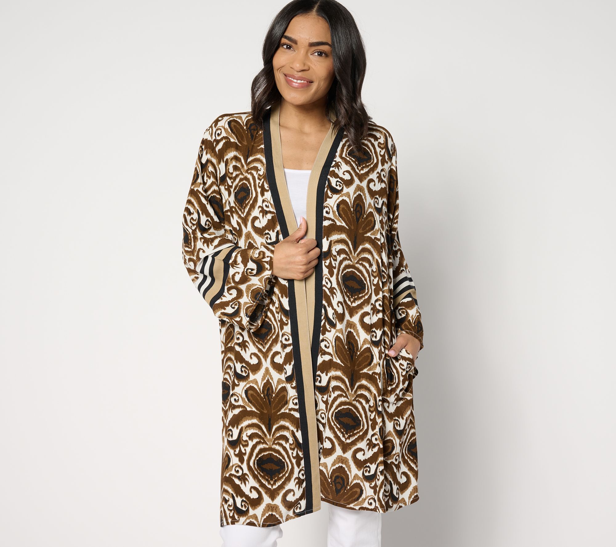 "As Is" Dennis Basso Printed Rayon Crepe Topper