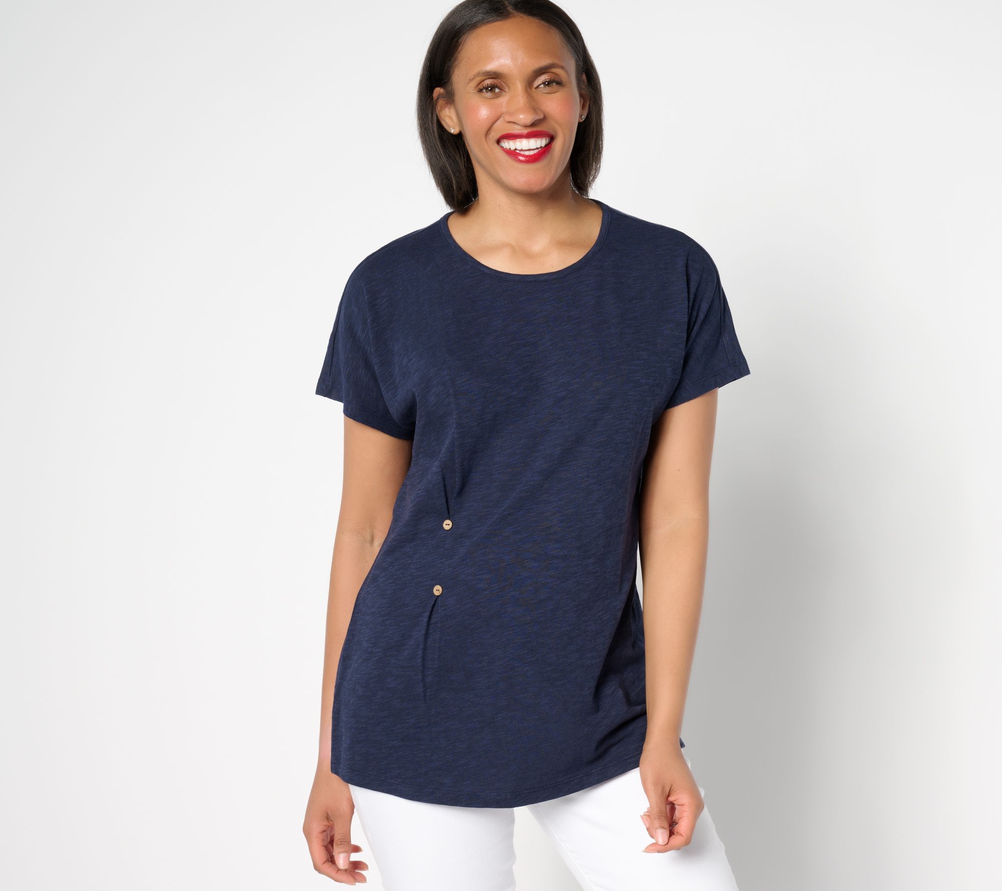 "As Is" Denim & Co. Petite Linen Blend Dolman Sleeve Tunic