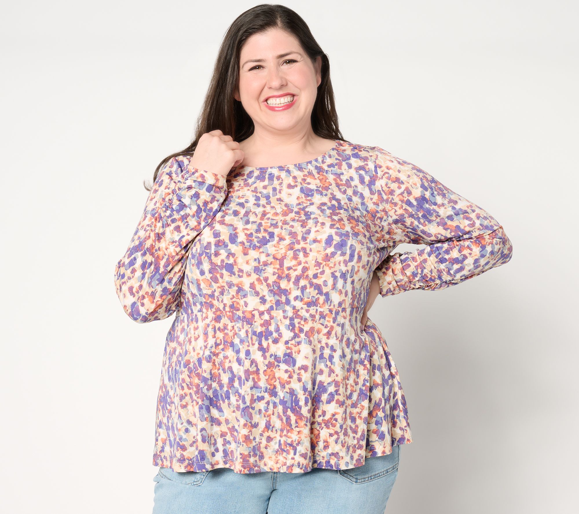 "As Is" Susan Graver Printed Liquid Knit Bateau Neck Long Sleeve Top