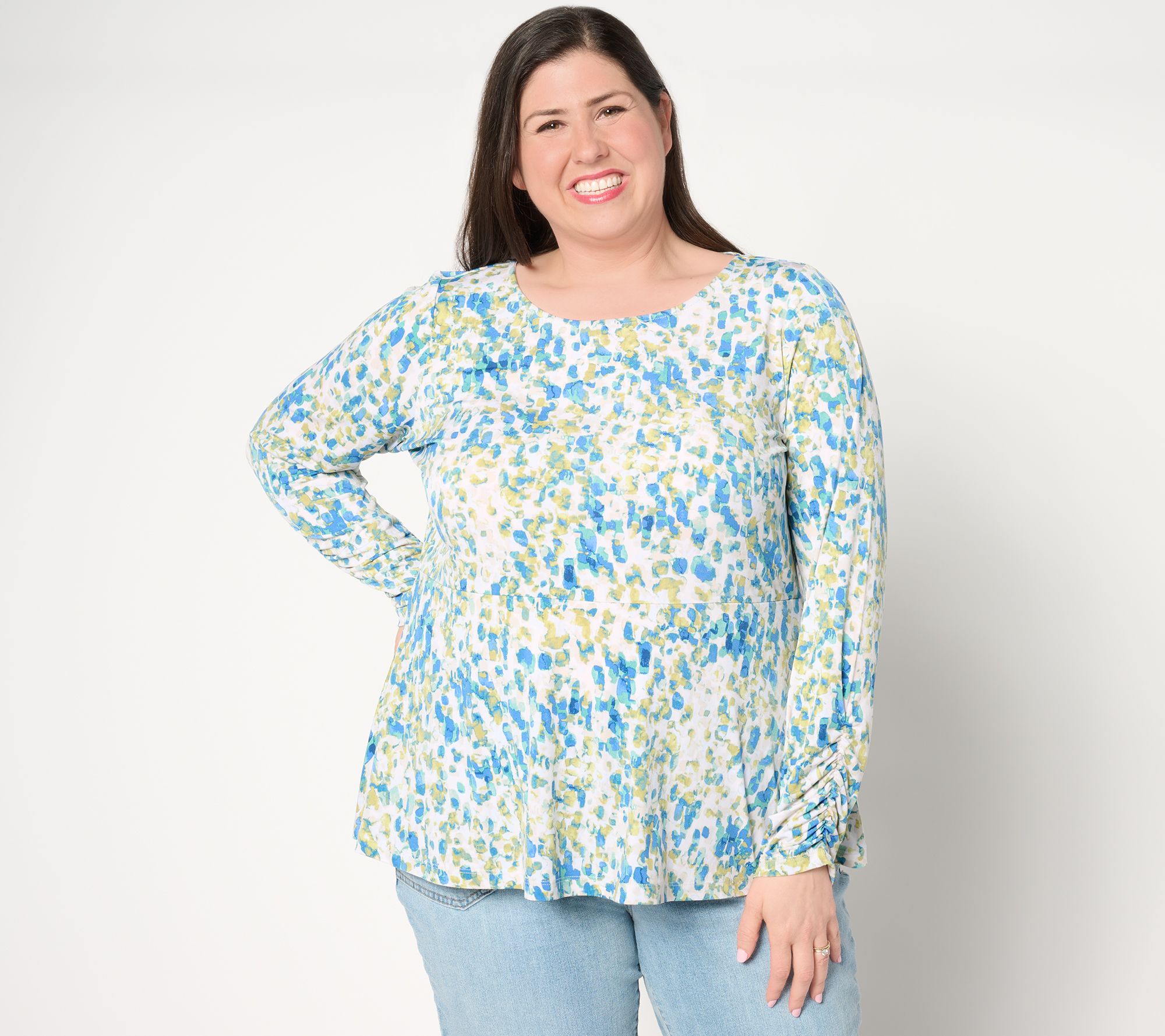 "As Is" Susan Graver Printed Liquid Knit Bateau Neck Long Sleeve Top