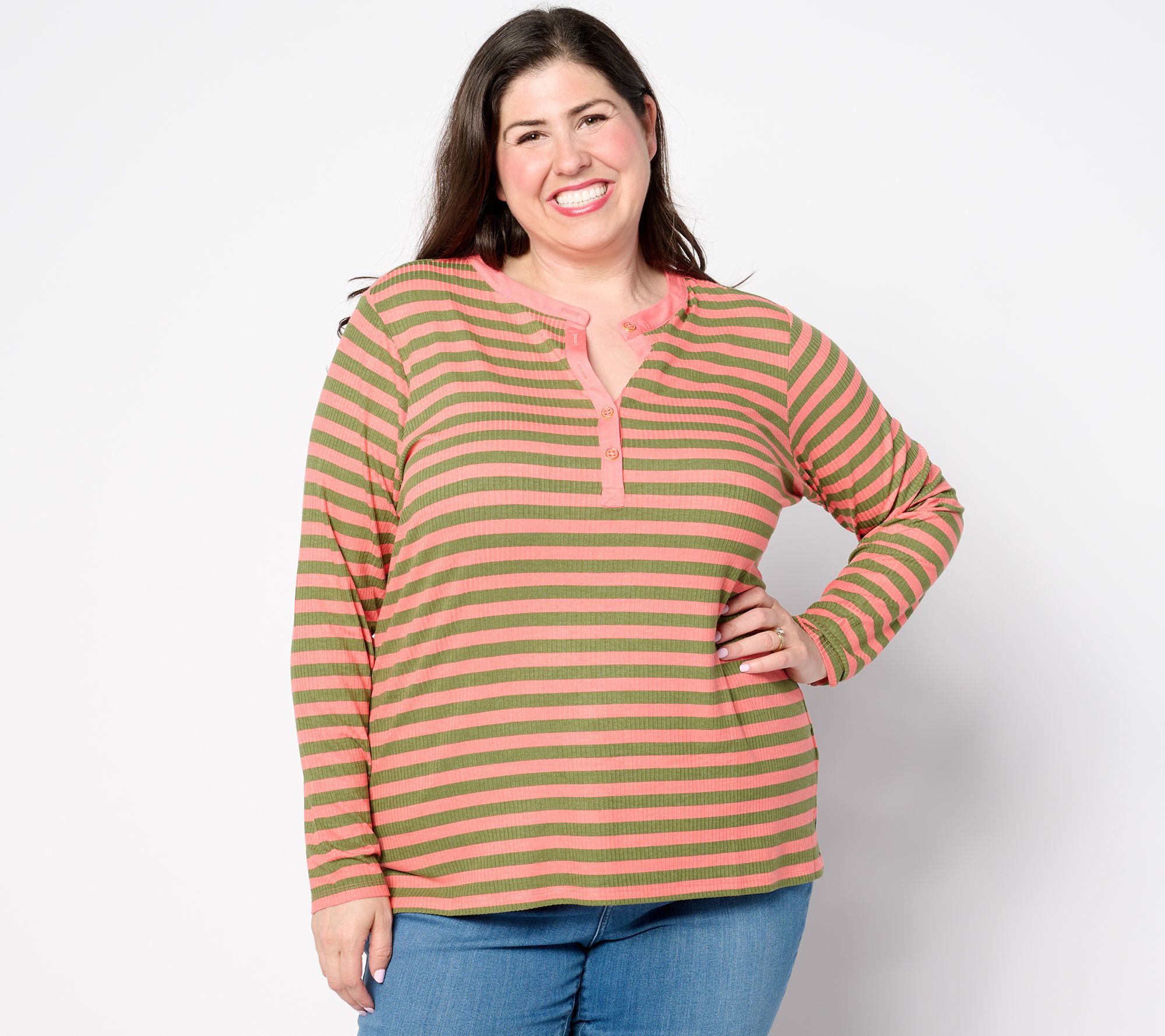 "As Is" Belle by Kim Gravel Rayon Spandex Ribbed Mini Striped Henley