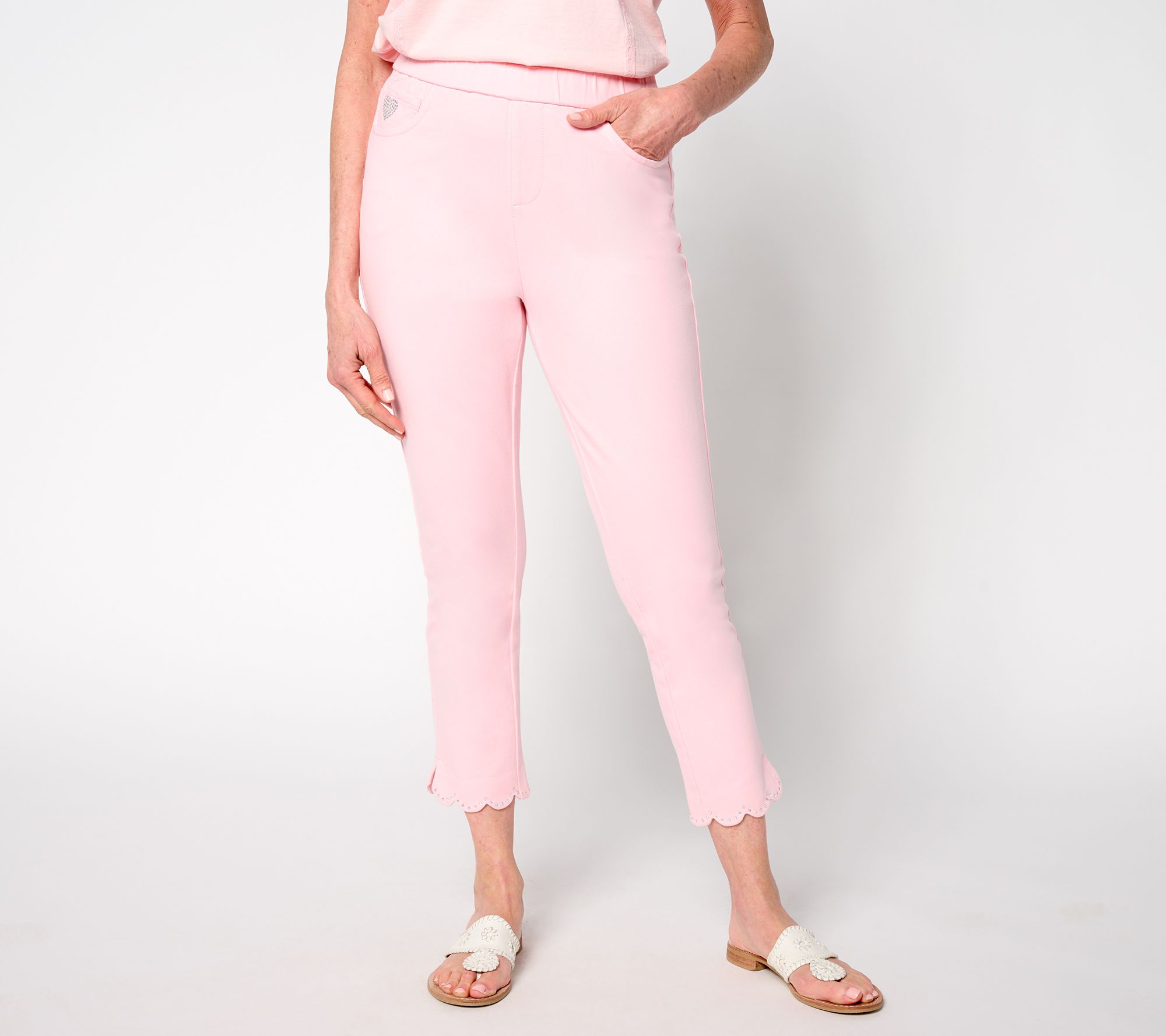 Quacker Factory DreamJeannes Regular Sparkle Scalloped Cropped Pant