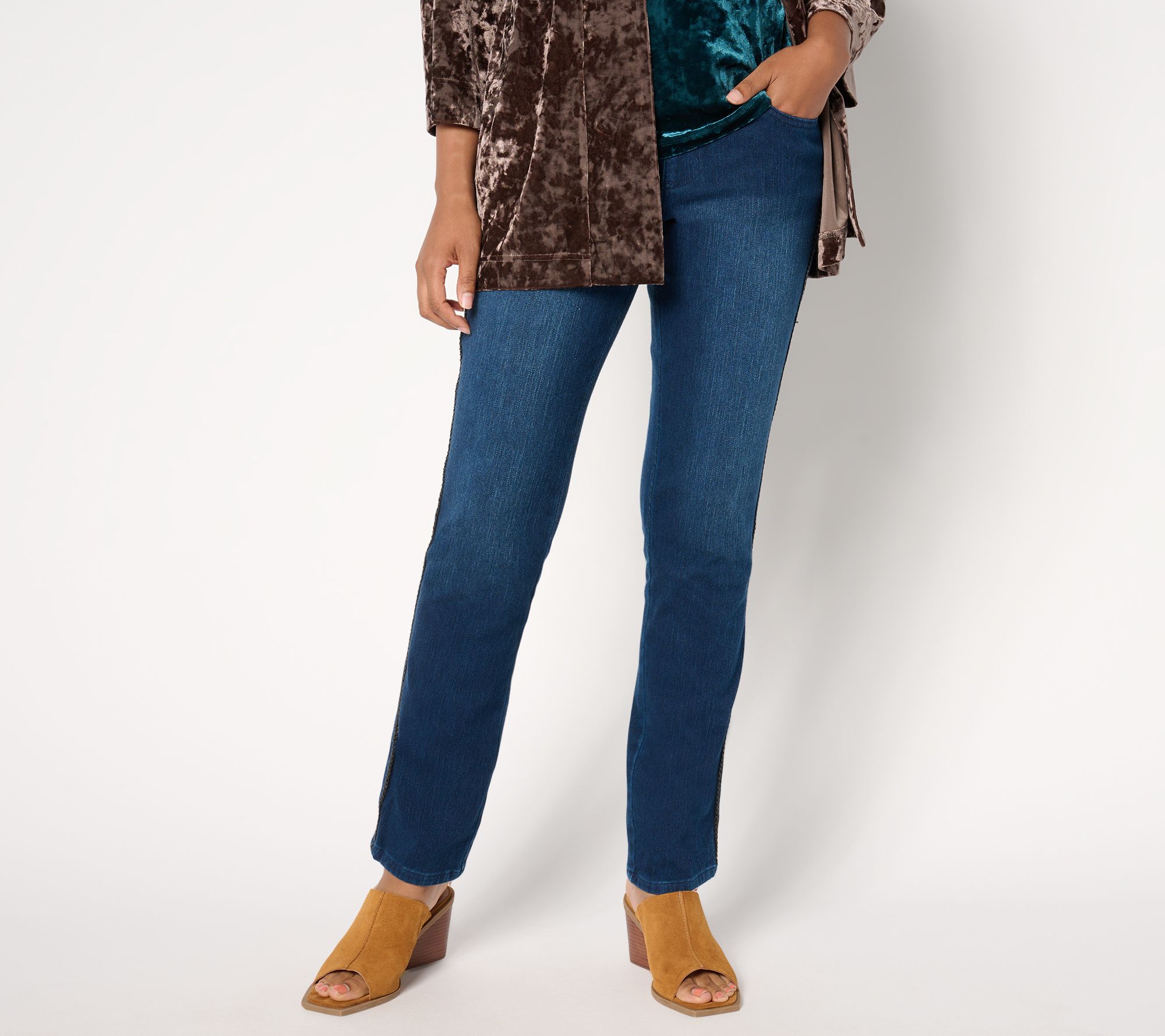 "As Is" Belle by Kim Gravel Reg Flexibelle Braided Trim Straight Jean