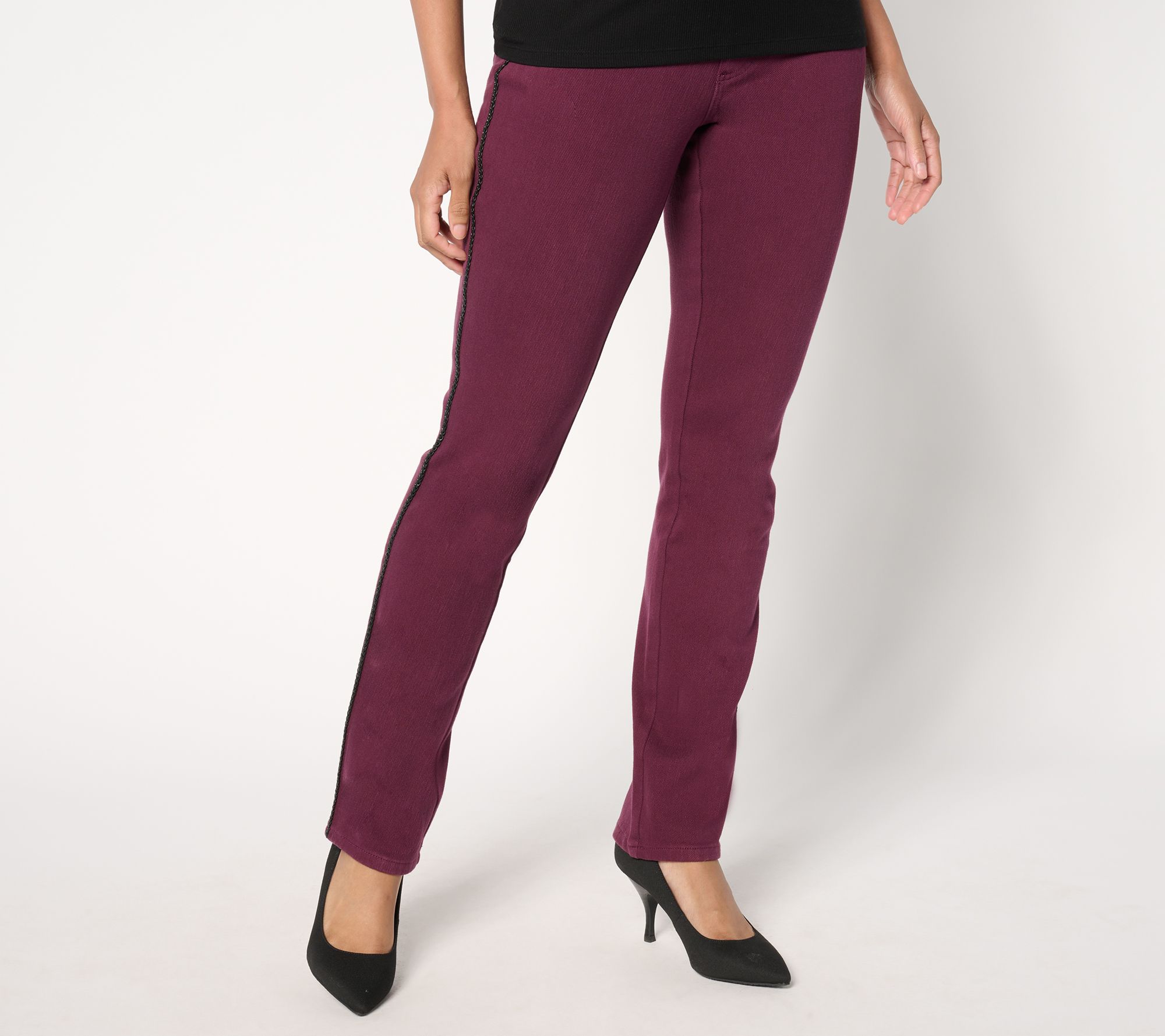 "As Is" Belle by Kim Gravel Reg Flexibelle Braided Trim Straight Jean