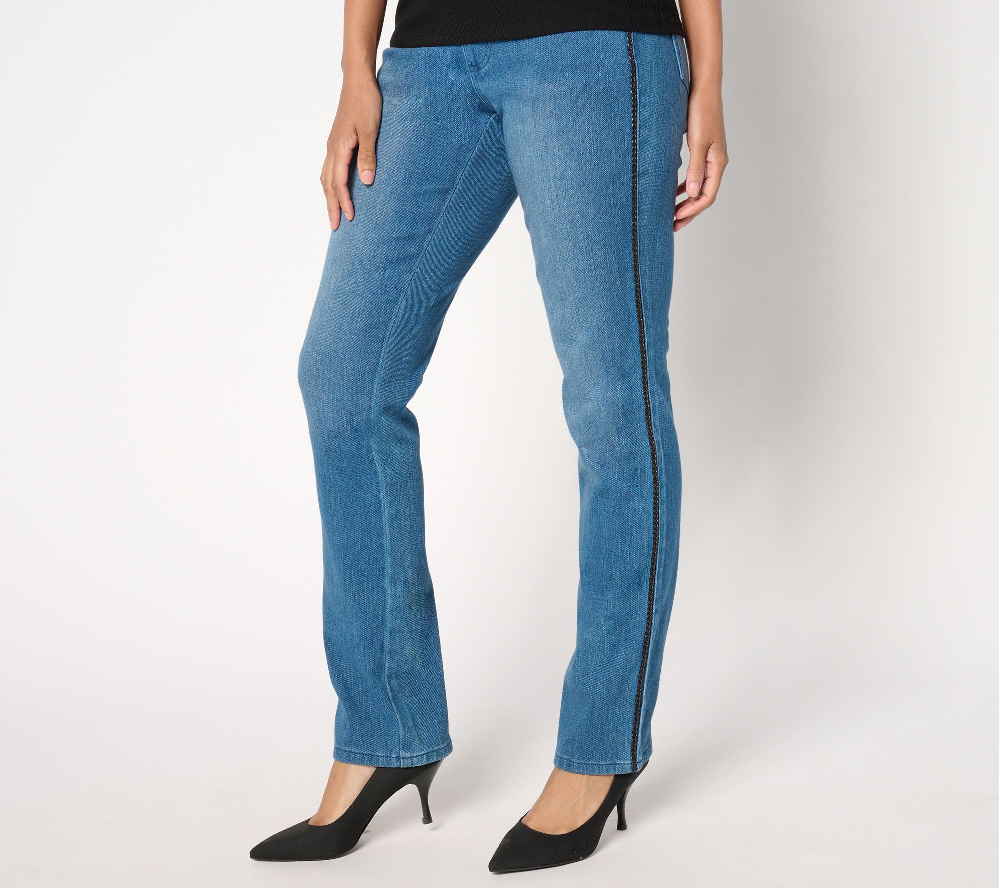 "As Is" Belle by Kim Gravel Reg Flexibelle Braided Trim Straight Jean