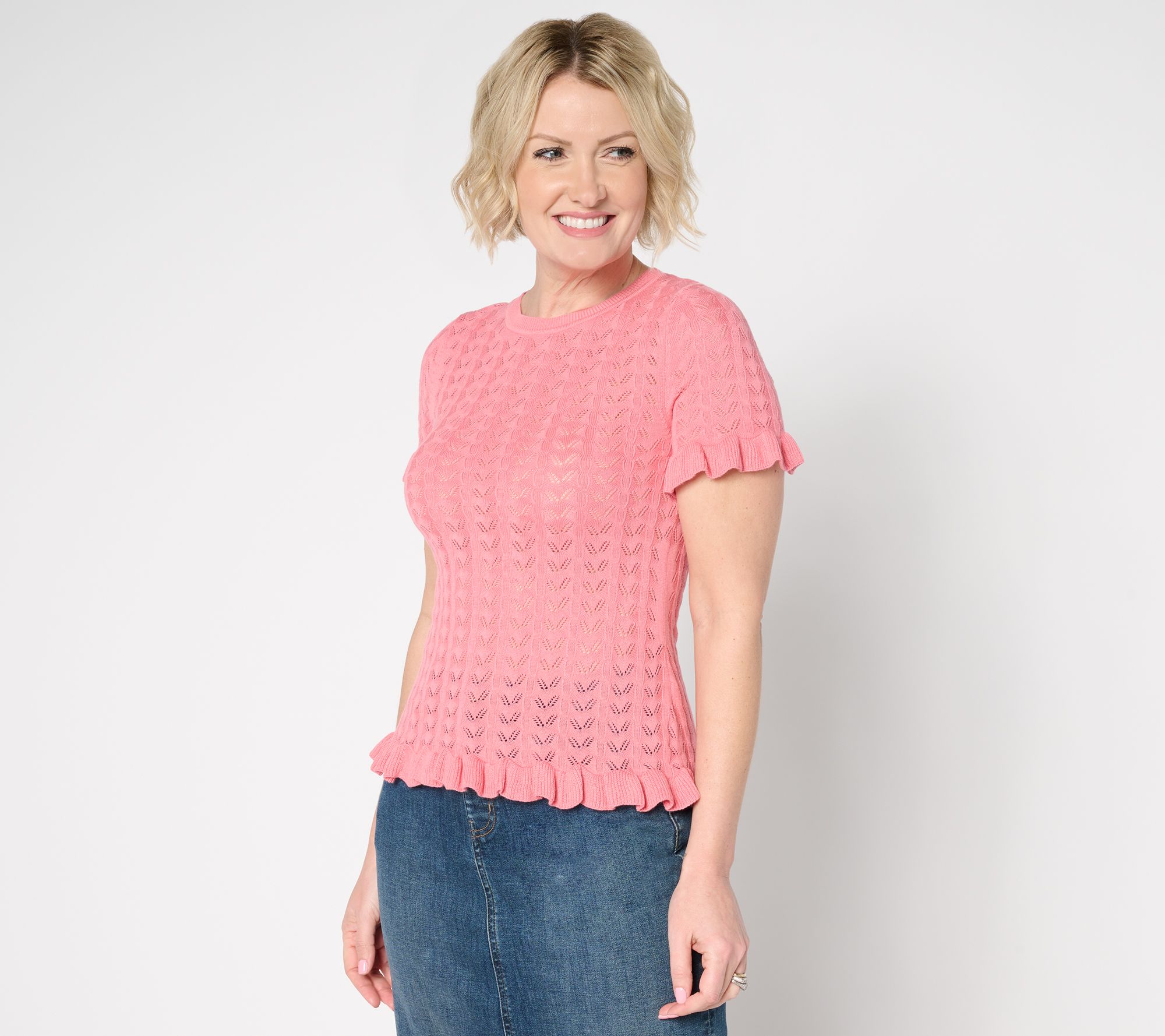 Me by Jennie Garth Rhonda Pointelle Short Sleeve Sweater