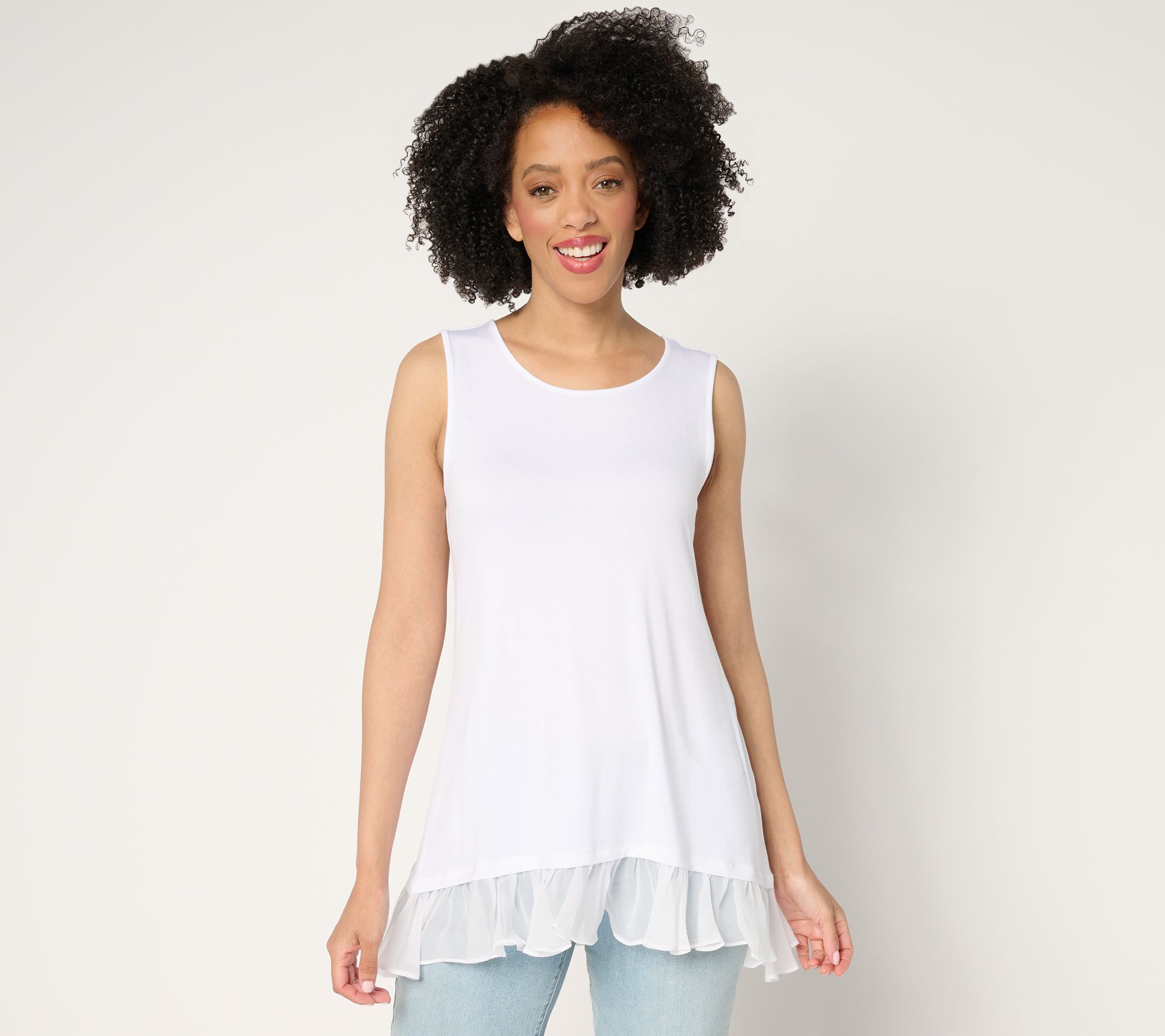 LOGO Layers by Lori Goldstein Knit Tank with Hi-Low Chiffon Hem