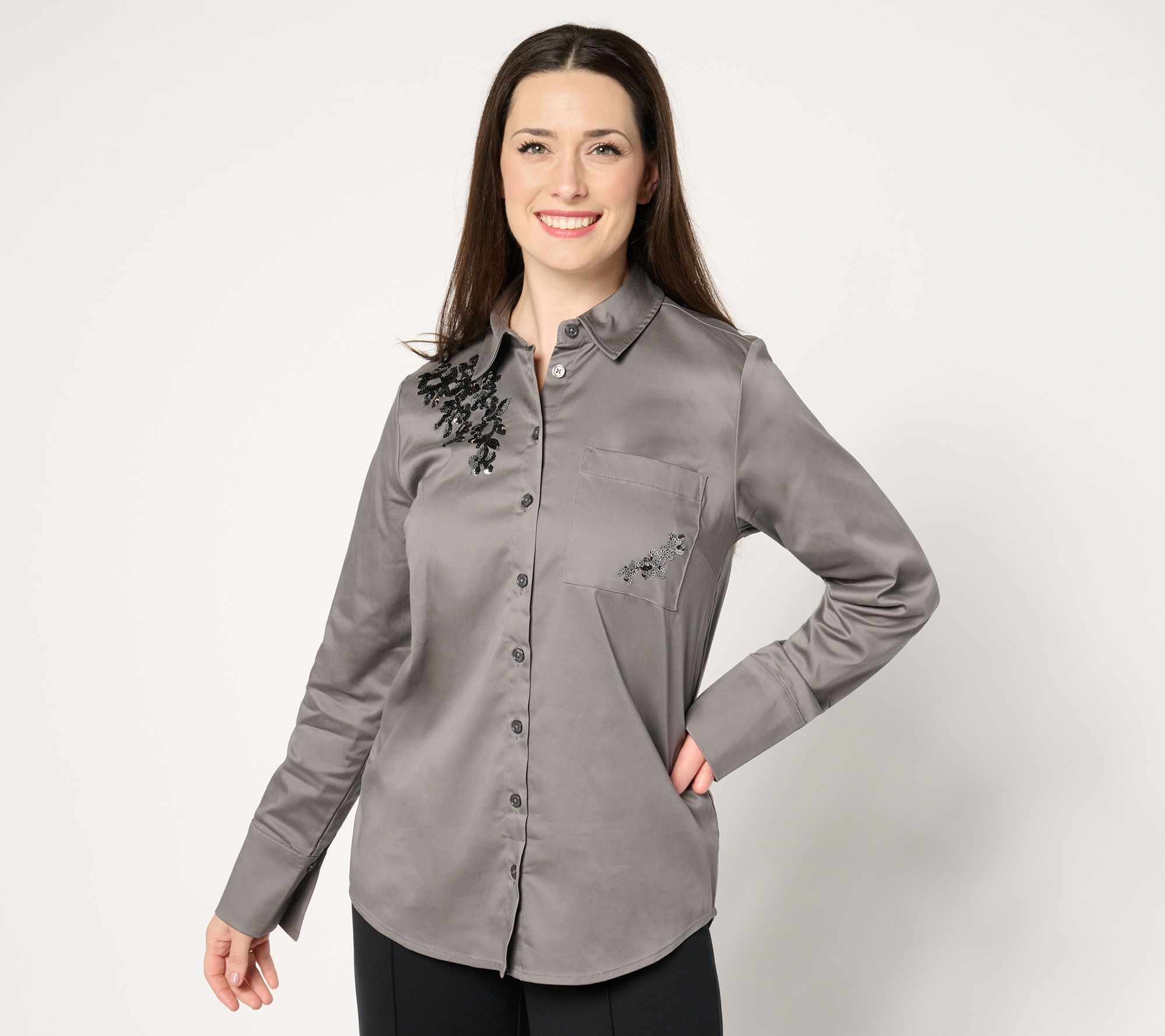 "As Is" BEAUTIFUL by Lawrence Zarian Cotton Sateen Sequin Shirt