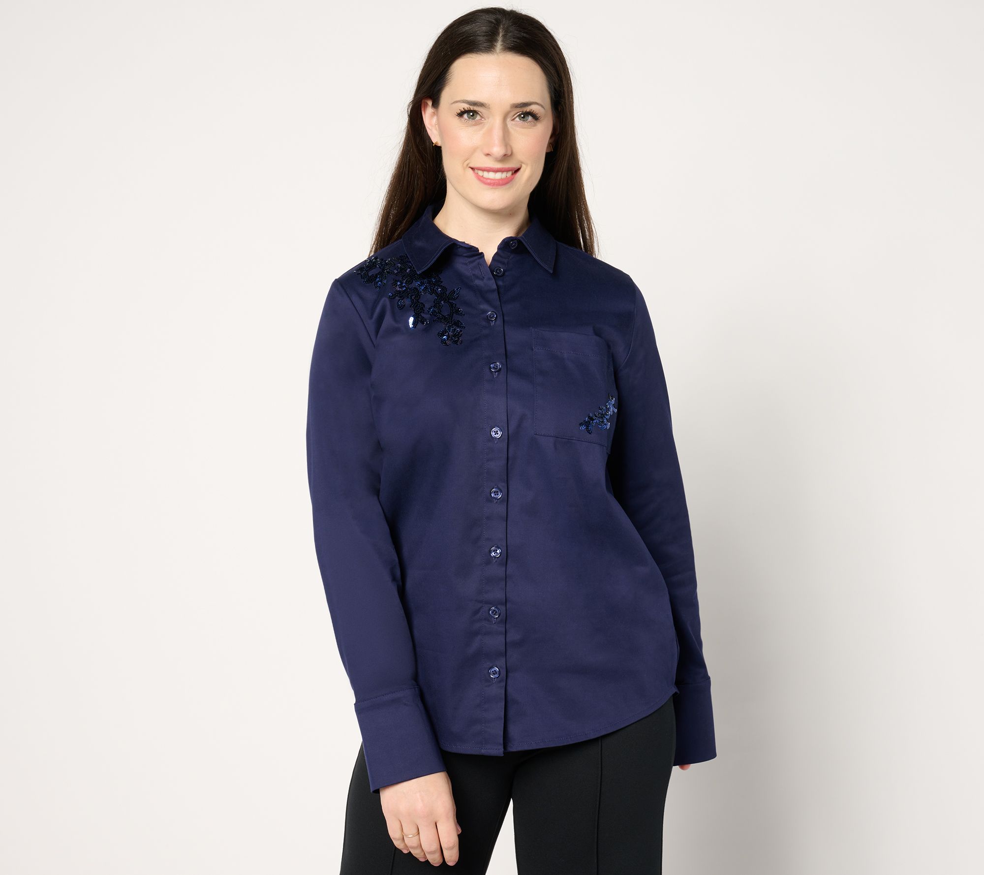 "As Is" BEAUTIFUL by Lawrence Zarian Cotton Sateen Sequin Shirt