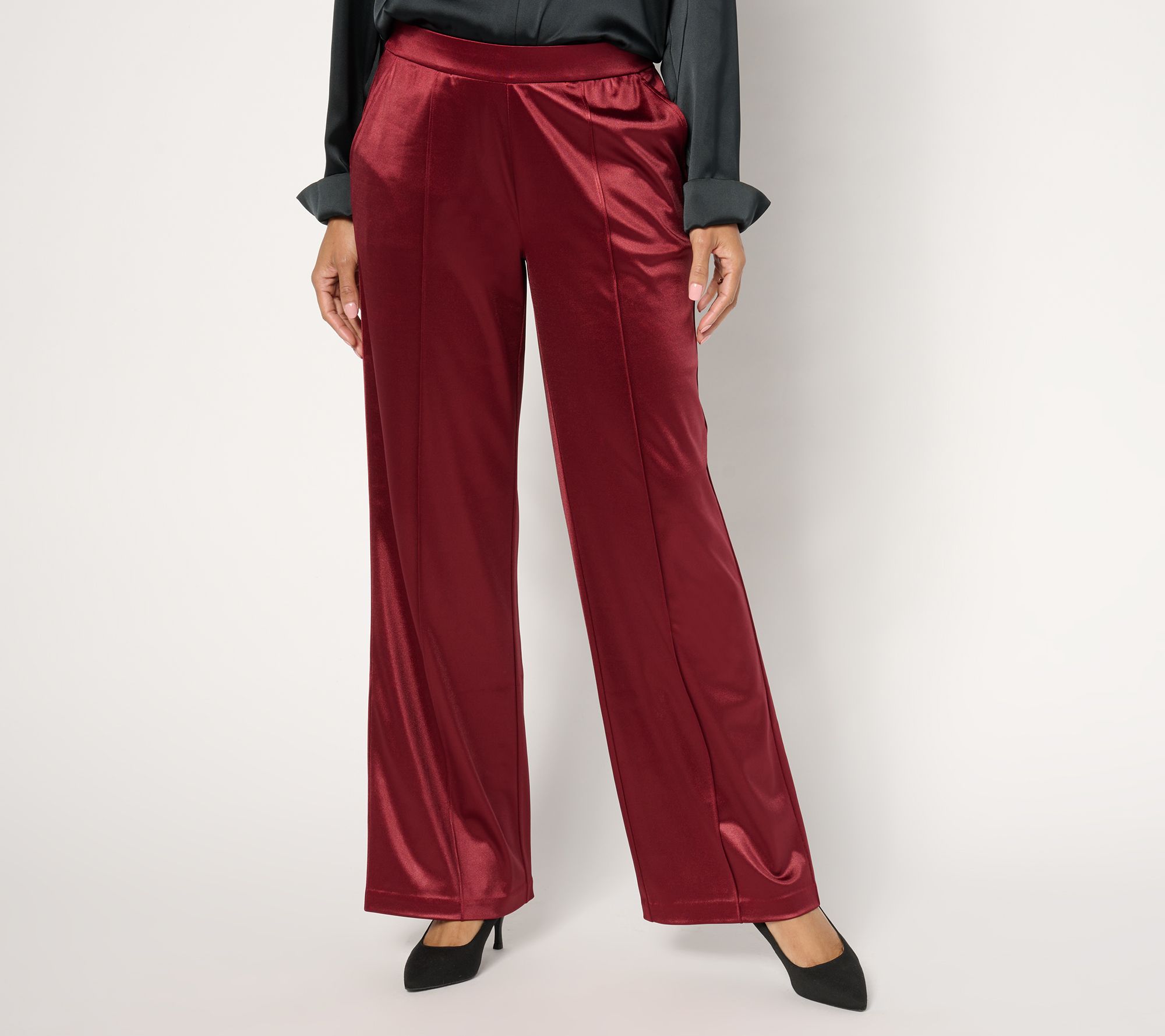 "As Is" Isaac Mizrahi Live! Regular Always Isaac Satin Wide Leg Pants
