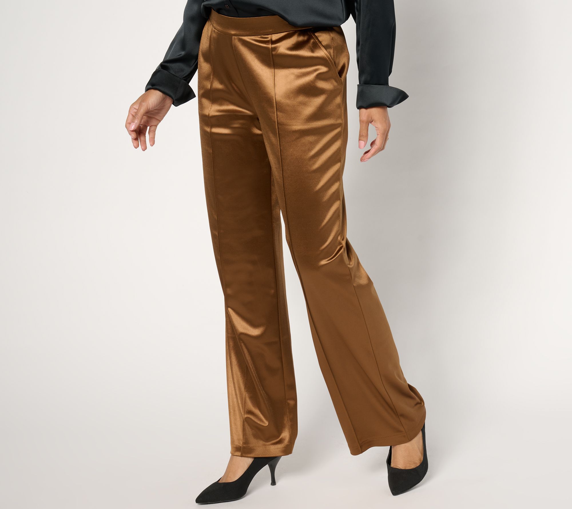 "As Is" Isaac Mizrahi Live! Regular Always Isaac Satin Wide Leg Pants