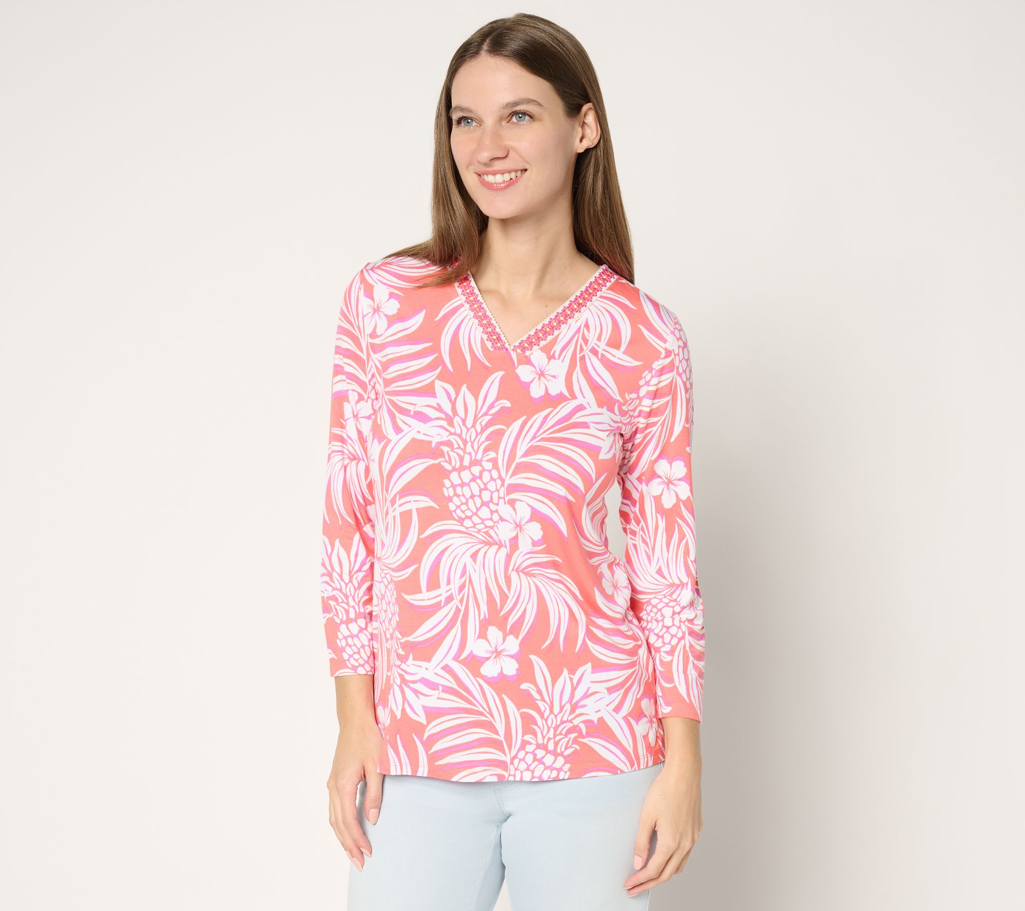 Belle by Kim Gravel Rayon Spandex Pineapple Palm Trim Top