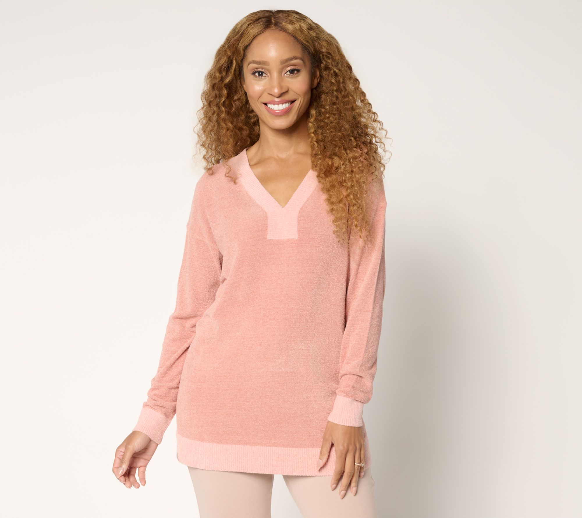 Barefoot Dreams Petite CozyChic Ultra Lite Color Block V-Neck Tunic