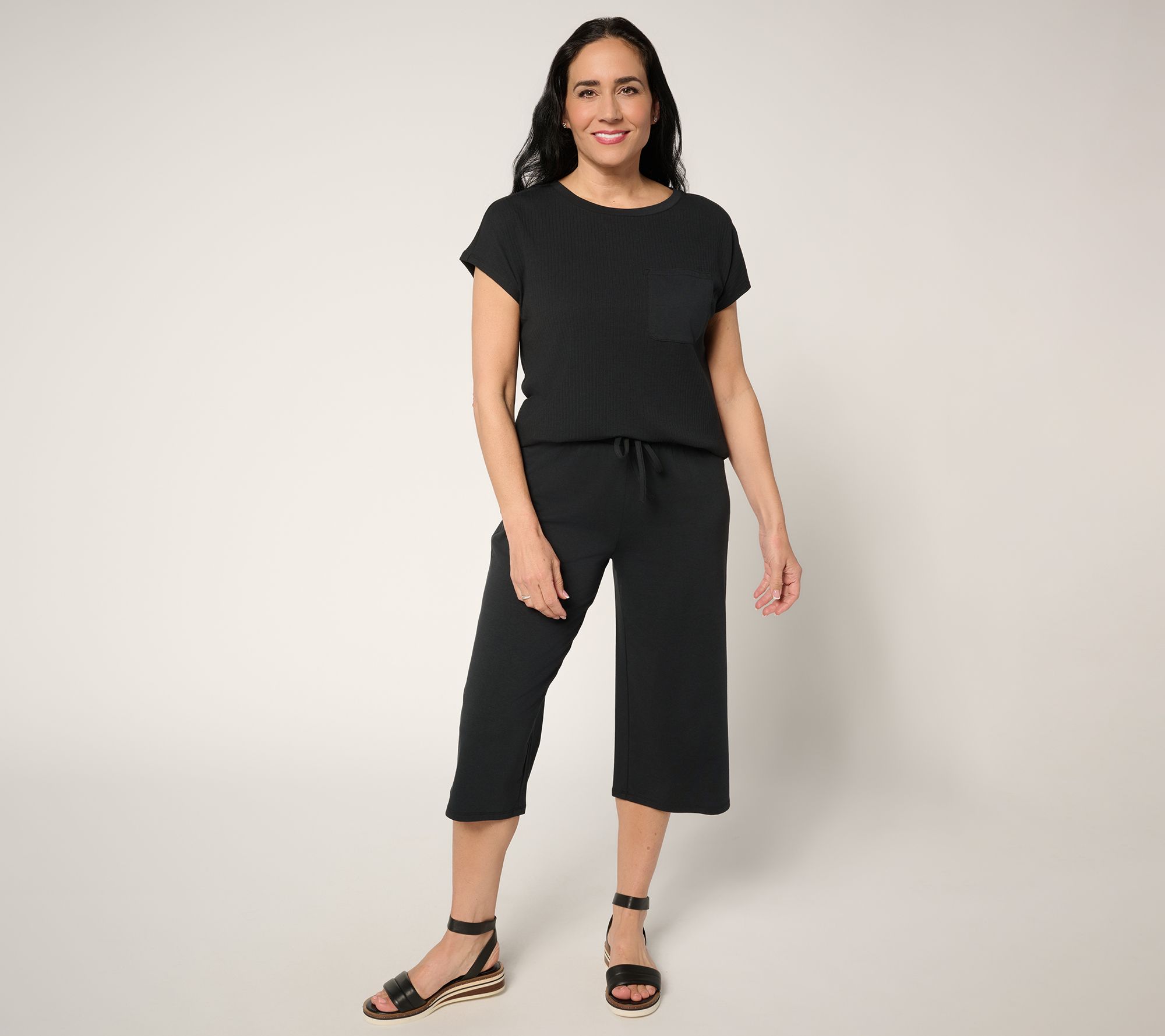 AnyBody Petite Cozy Knit Top and Wide Leg Capri Set