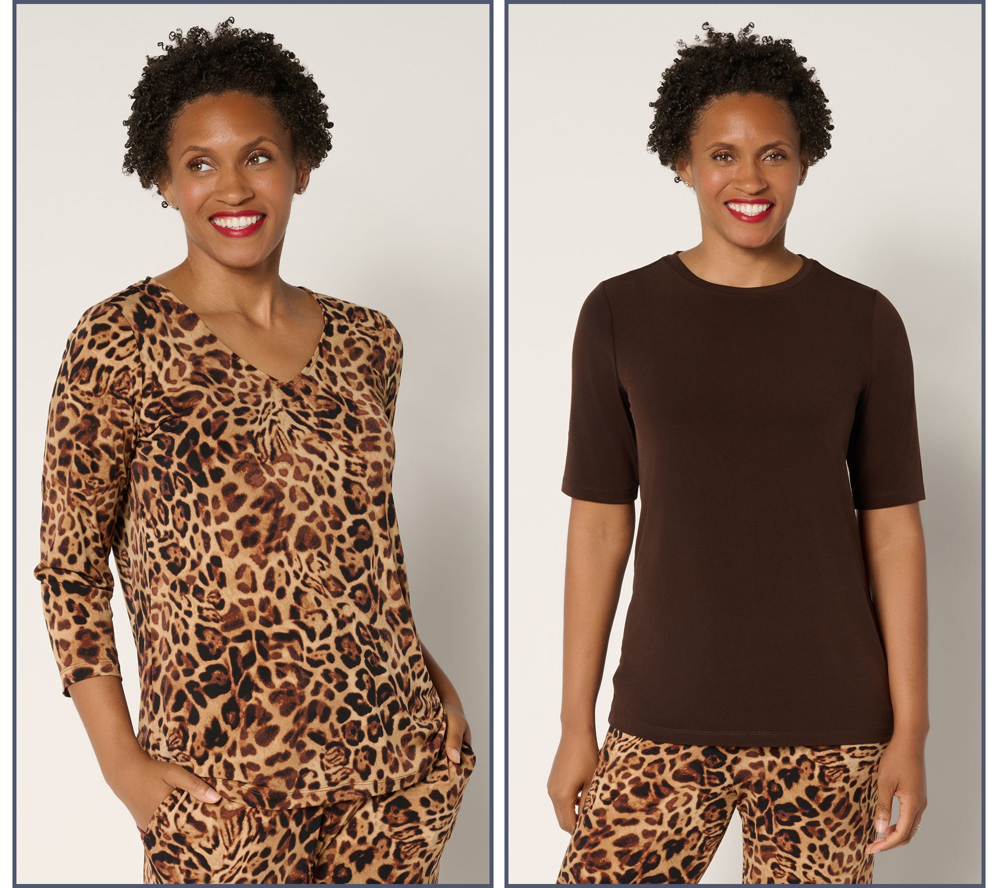 Susan Graver Set of 2 Liquid Knit Print & Solid Tops