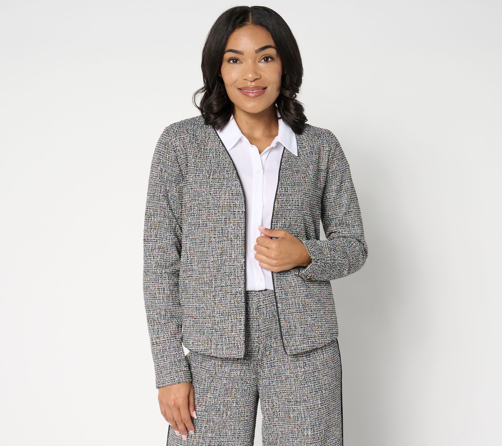 "As Is" Isaac Mizrahi Live! Jacquard Open Front Cardigan