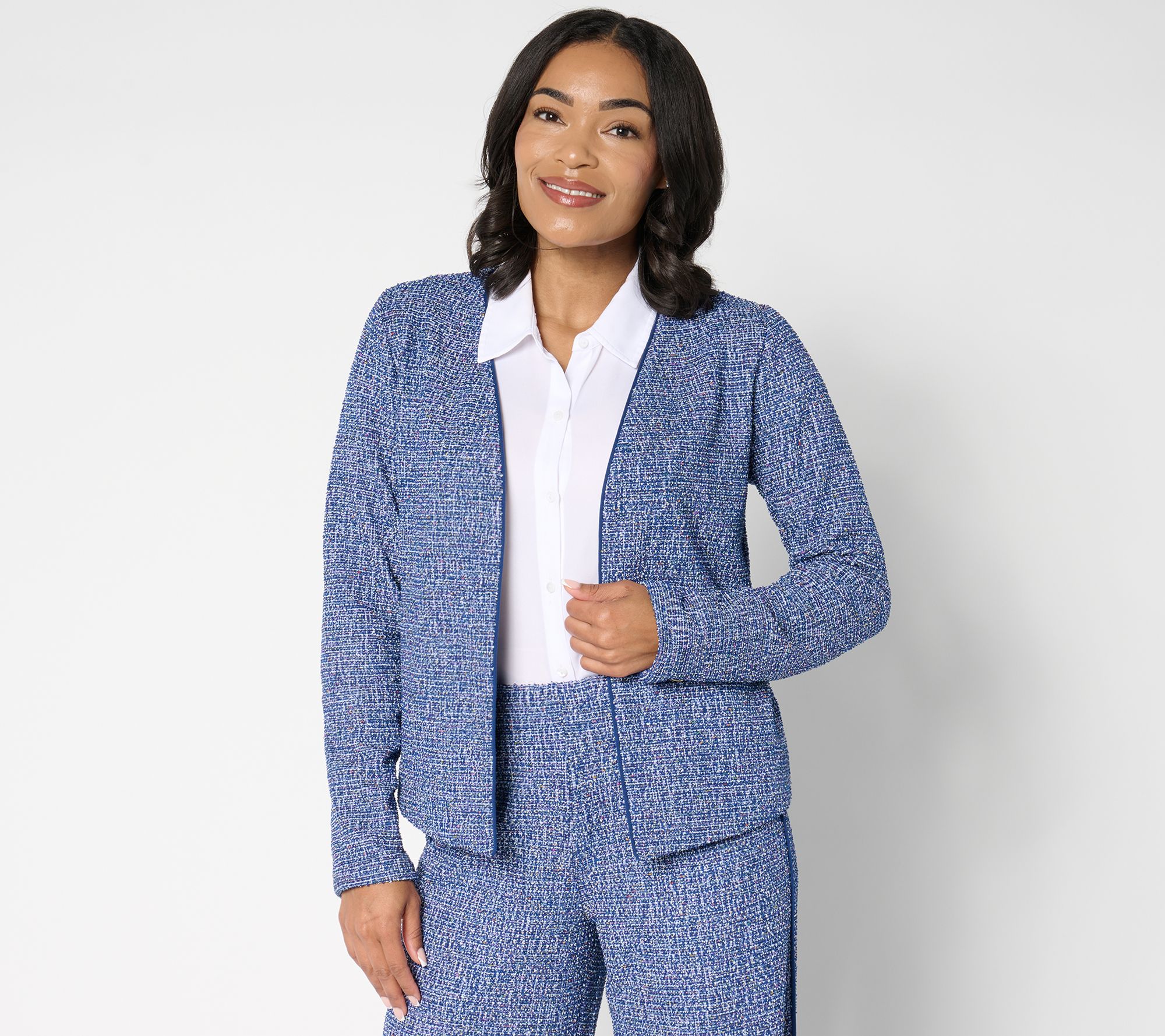 "As Is" Isaac Mizrahi Live! Jacquard Open Front Cardigan