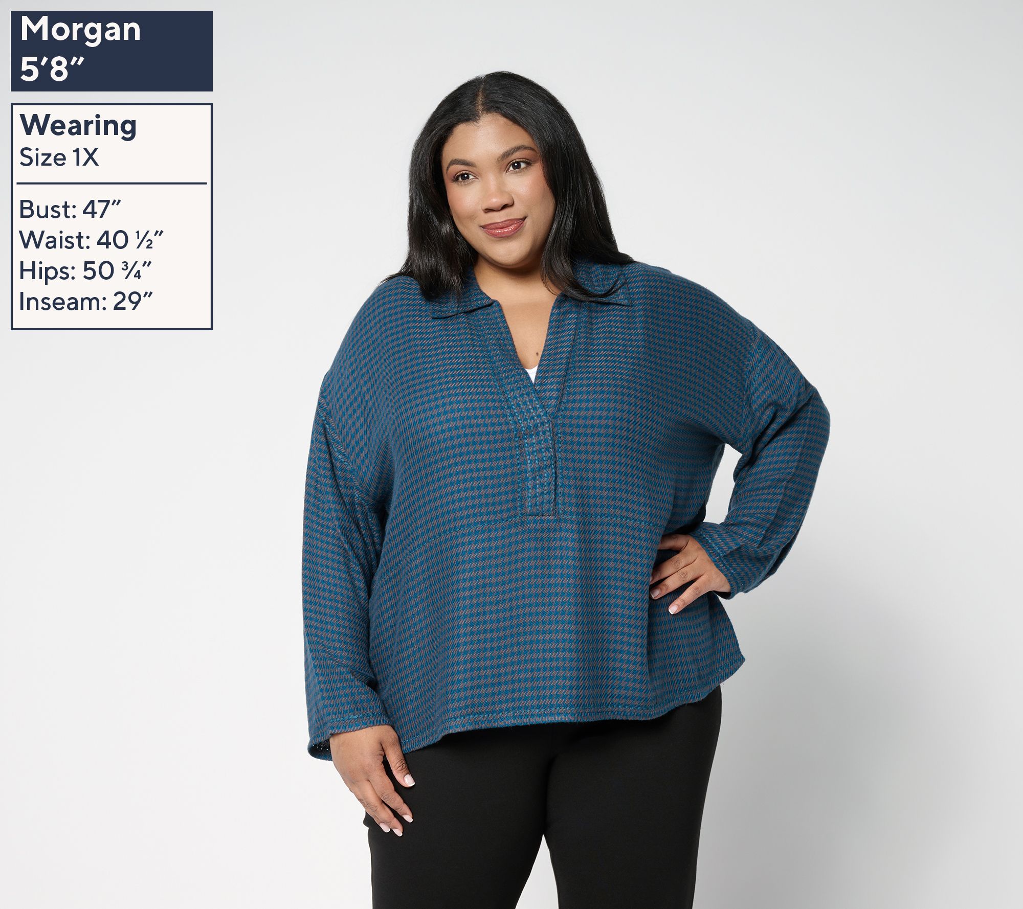 Peace Love World Boheme Houndsooth Brushed Twill Popover Top - QVC.com