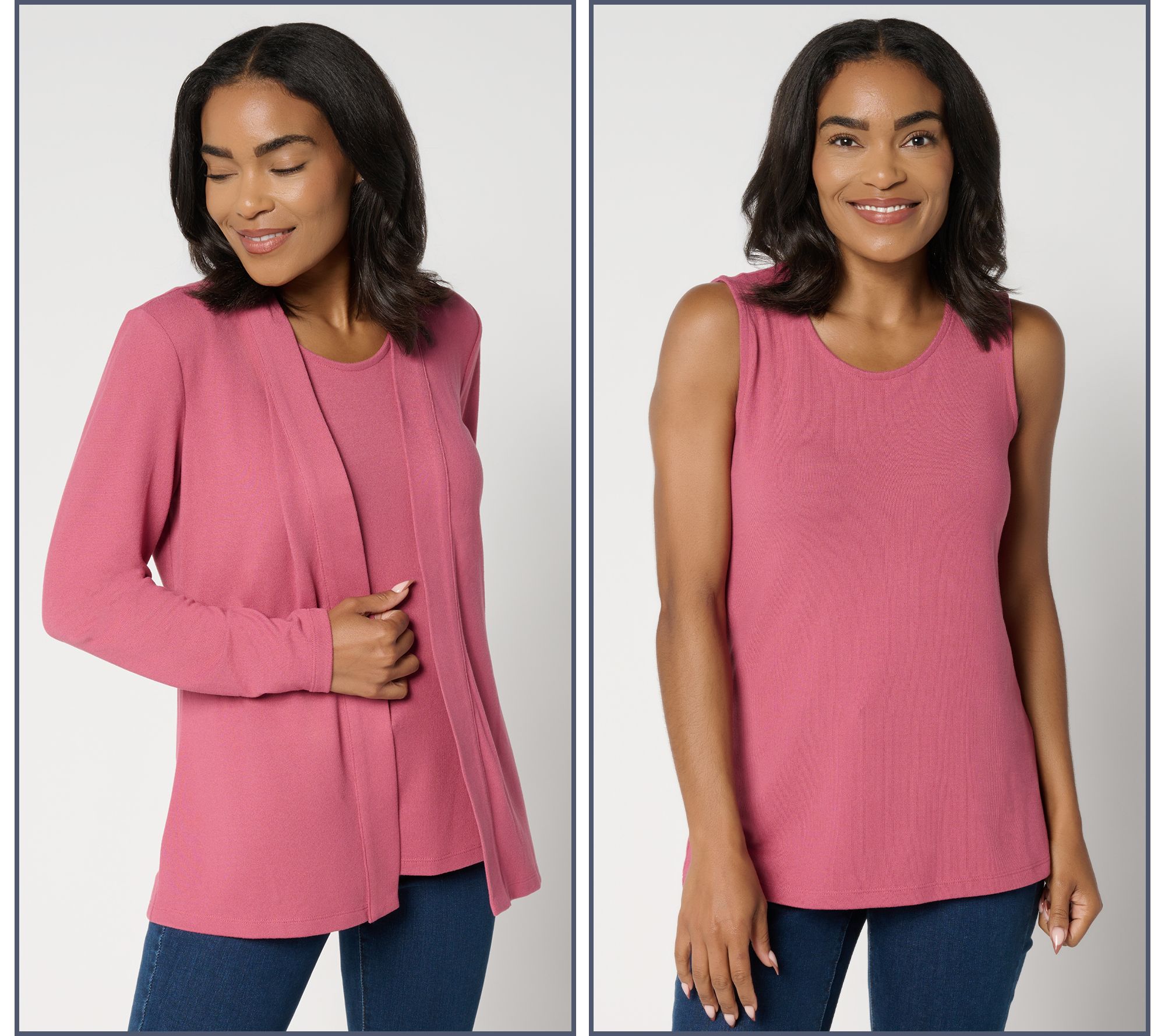 Denim & Co. Essentials Heavenly Jersey Cardigan/Tank Twin Set