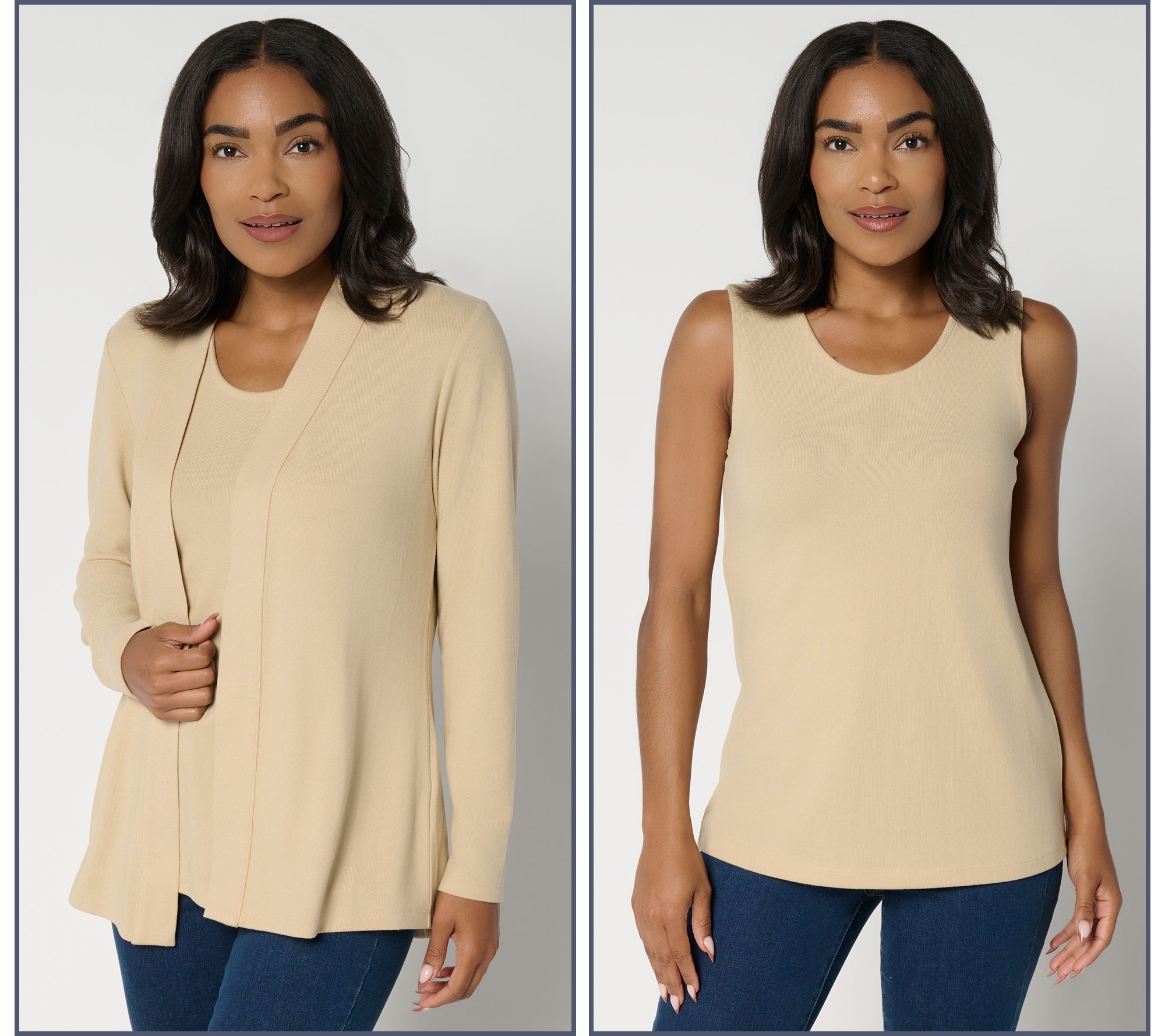 Denim & Co. Essentials Heavenly Jersey Cardigan/Tank Twin Set