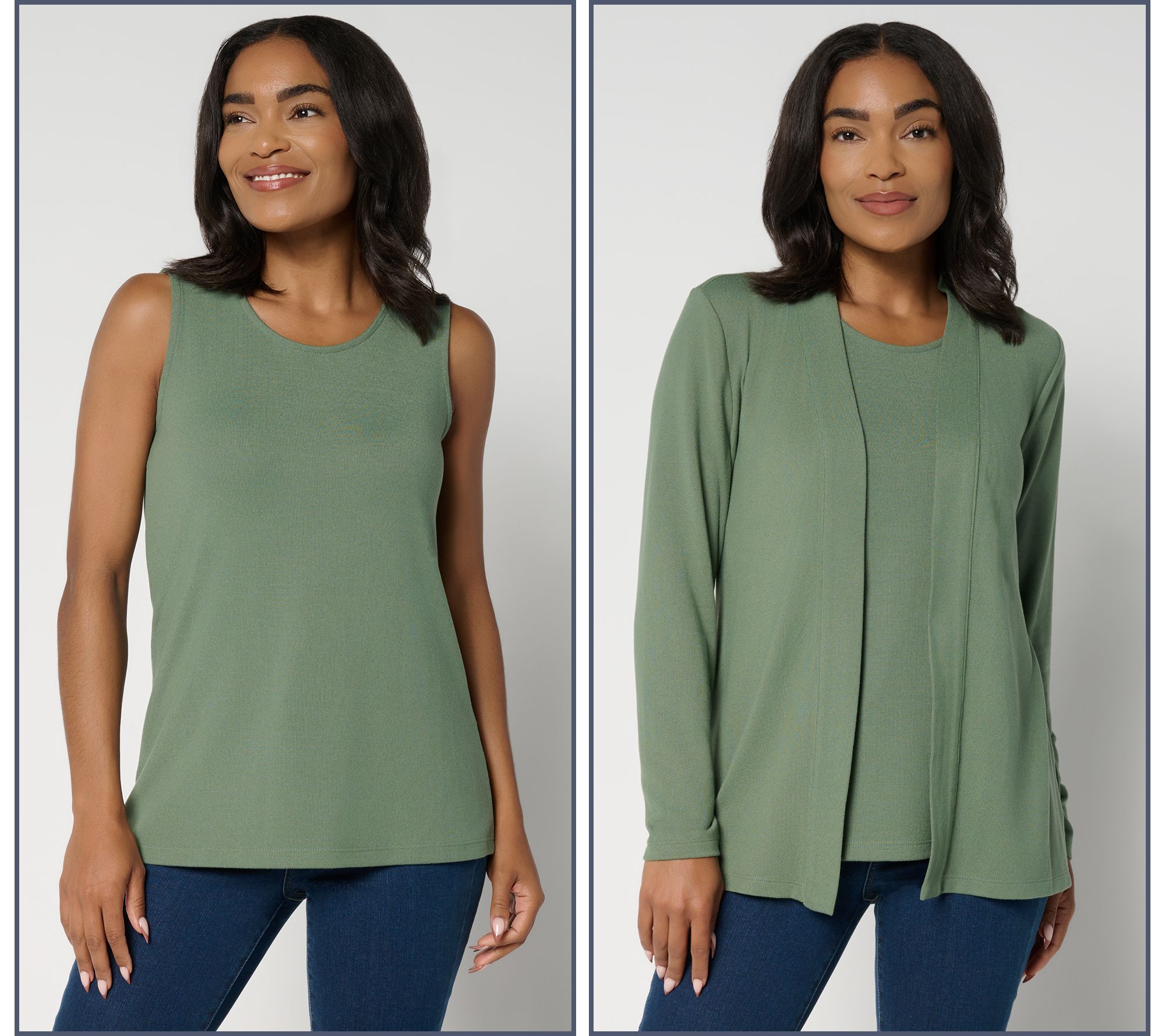 Denim & Co. Essentials Heavenly Jersey Cardigan/Tank Twin Set