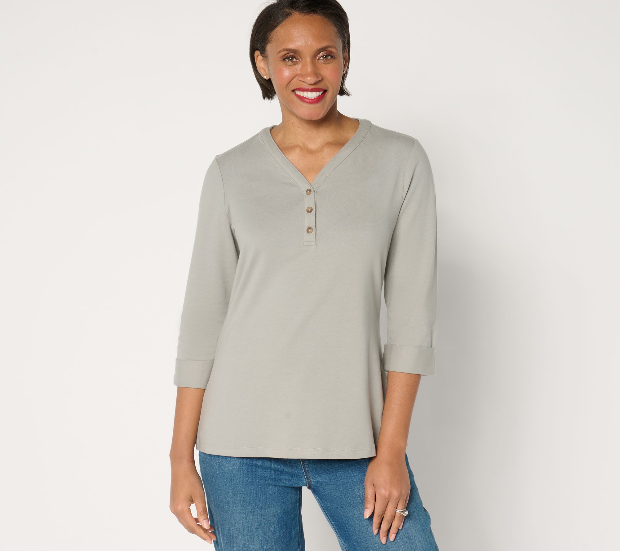 "As Is" Denim & Co. Essentials Perfect Jersey Henley Knit Top