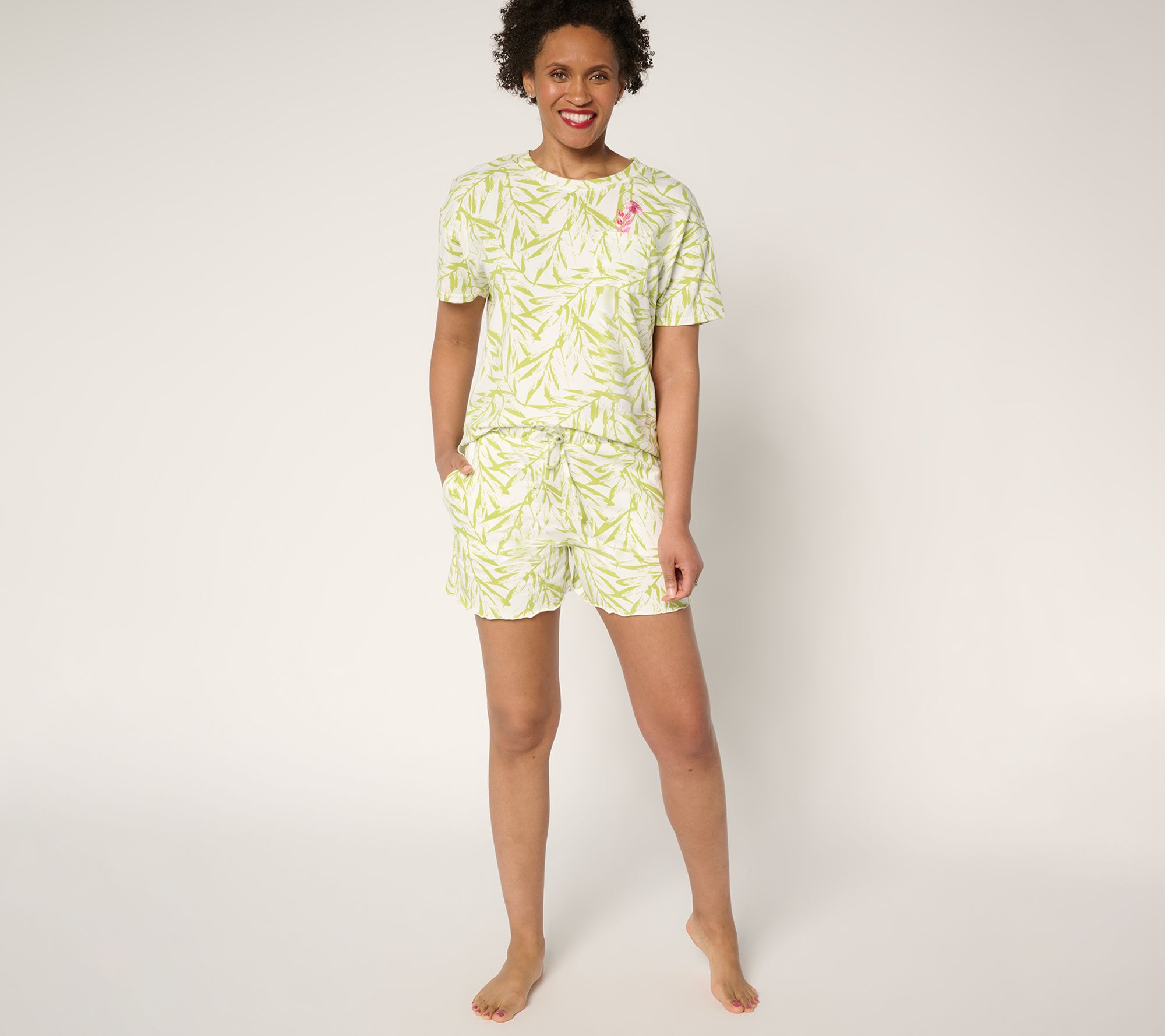 "As Is" MUK LUKS Cotton Rich Jersey Embroidered Tee and Shorts Set