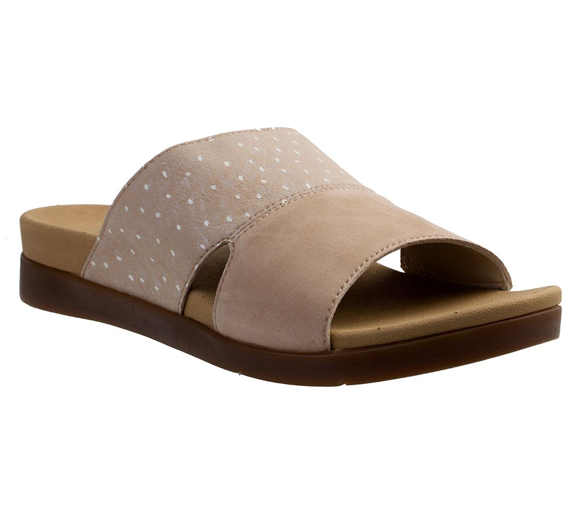 Spenco Orthotic Suede Slide Sandals - Dawn Ostrich