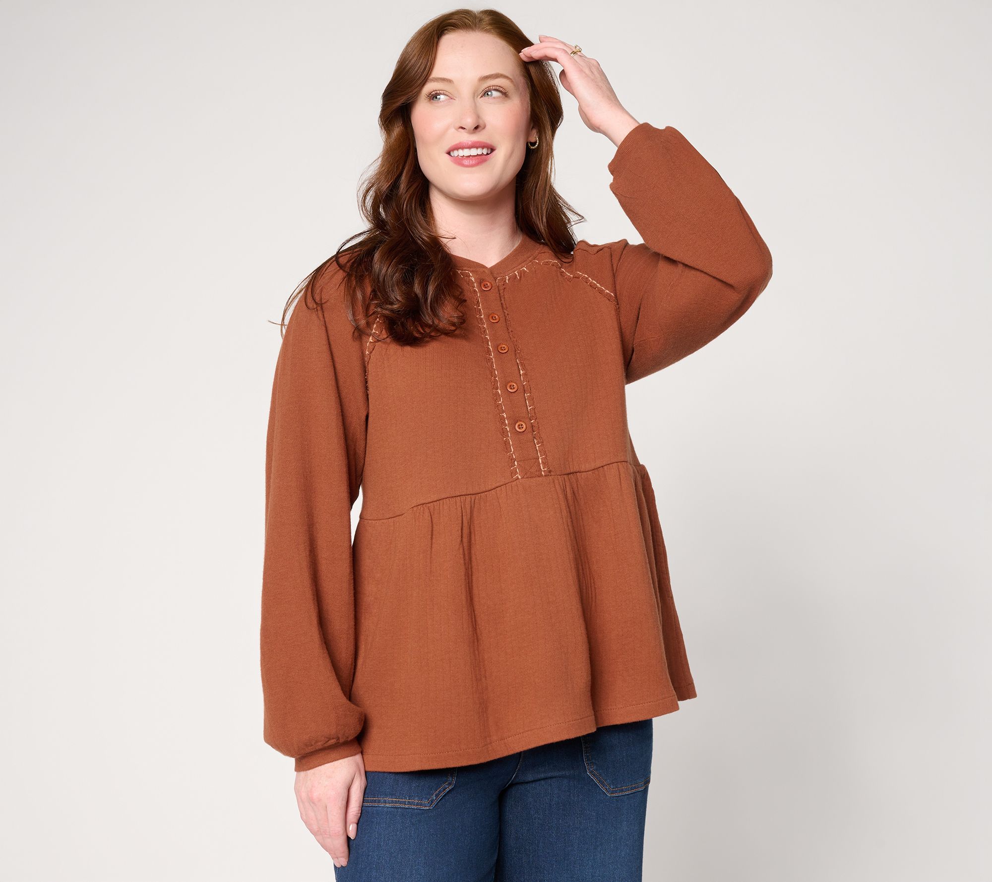 LOGO by Lori Goldstein 100% Cotton Knit Blouse with Peplum