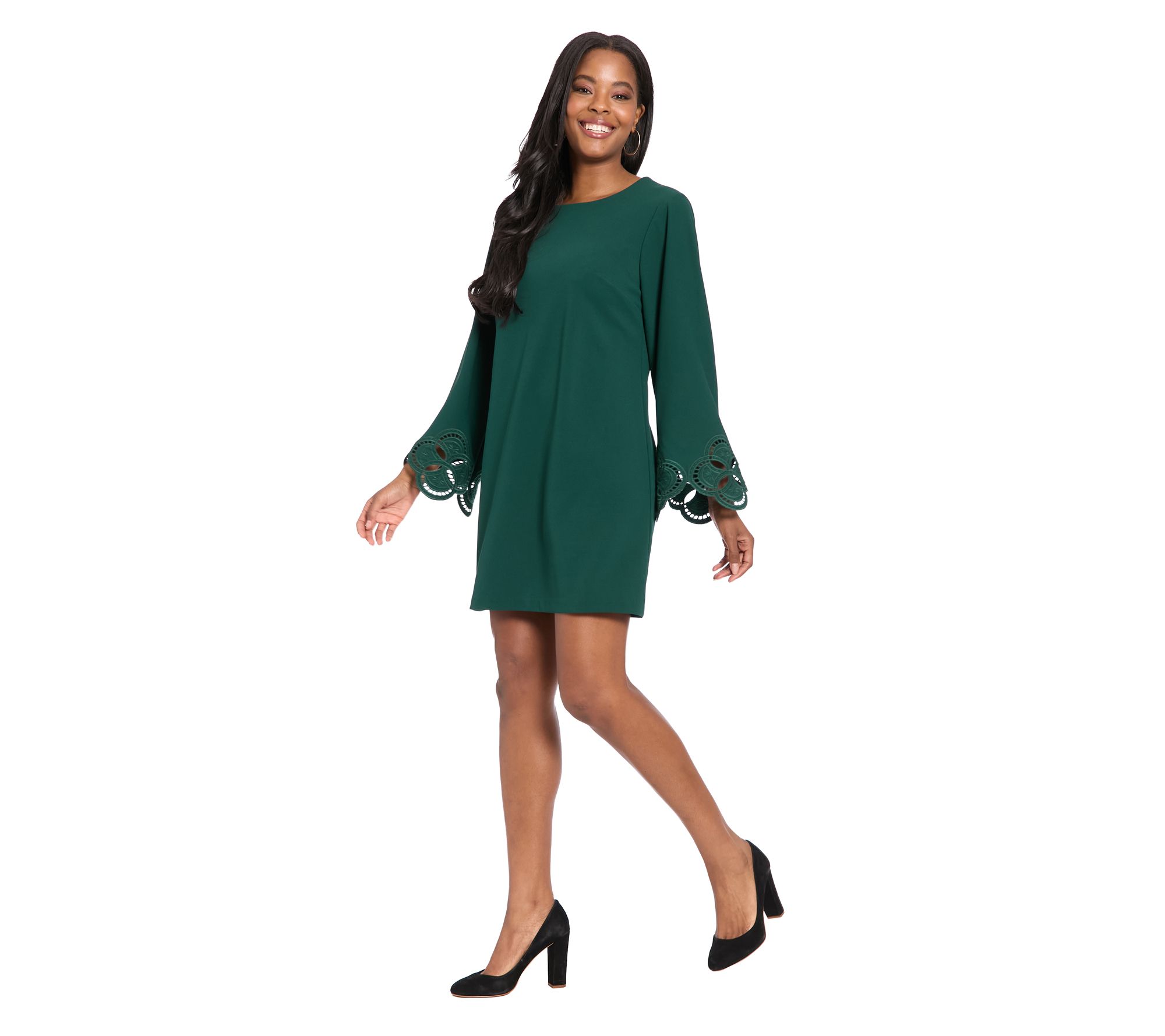 London Times Embroidered Bell Sleeve A-Line Dress