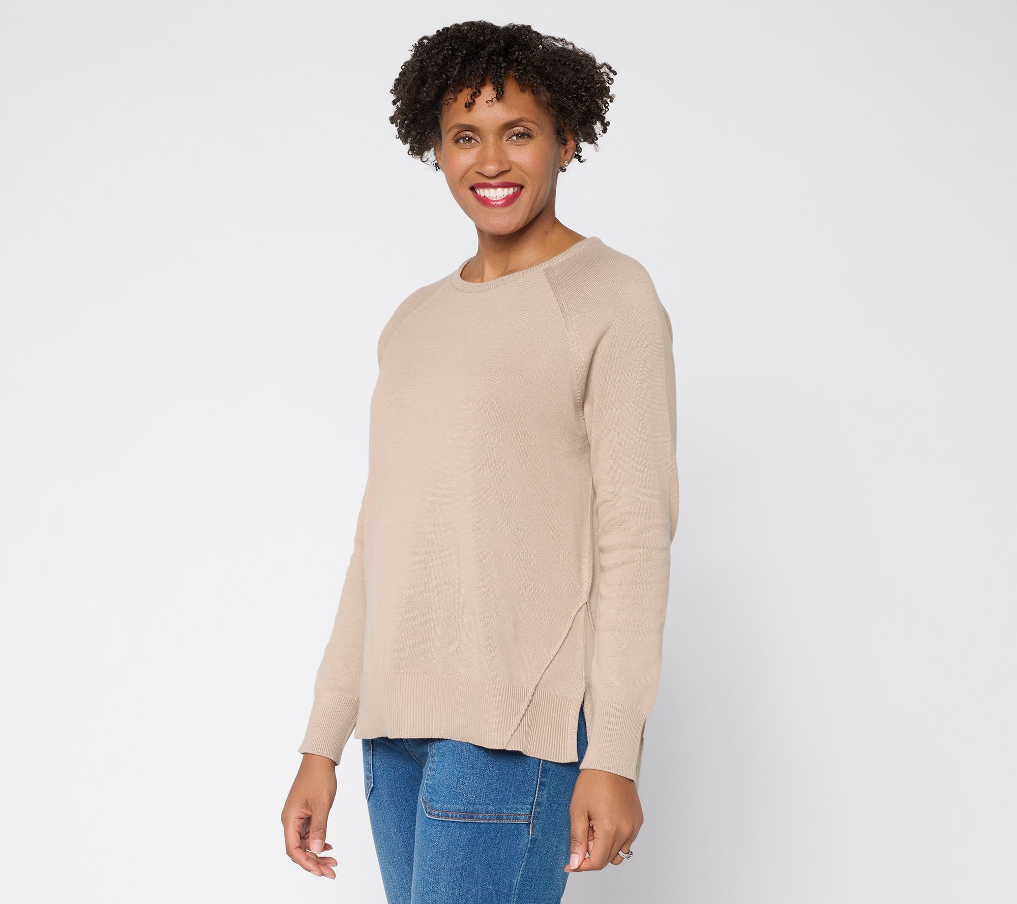 LOGO by Lori Goldstein Cotton Raglan Sleeve Sweater