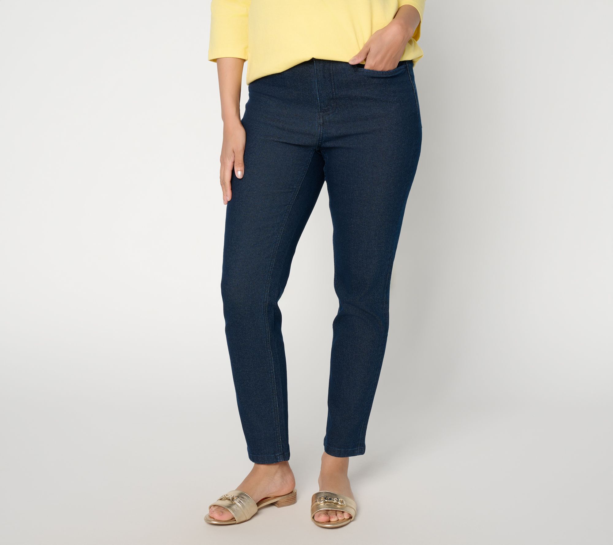 Denim & Co. Regular Indigo Classic Stretch Slim Straight Ankle Jeans