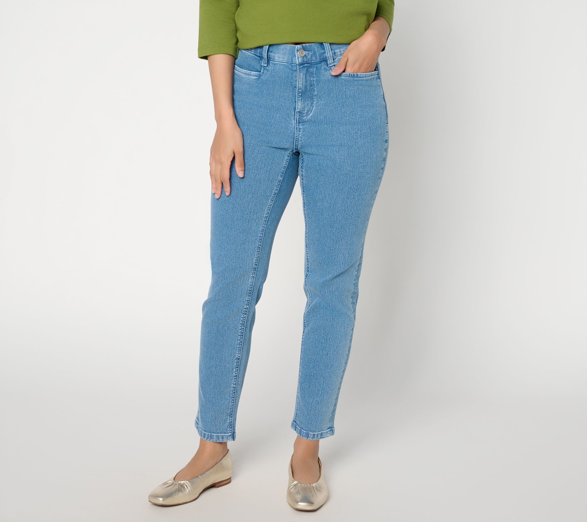 Denim & Co. Regular Indigo Classic Stretch Slim Straight Ankle Jeans