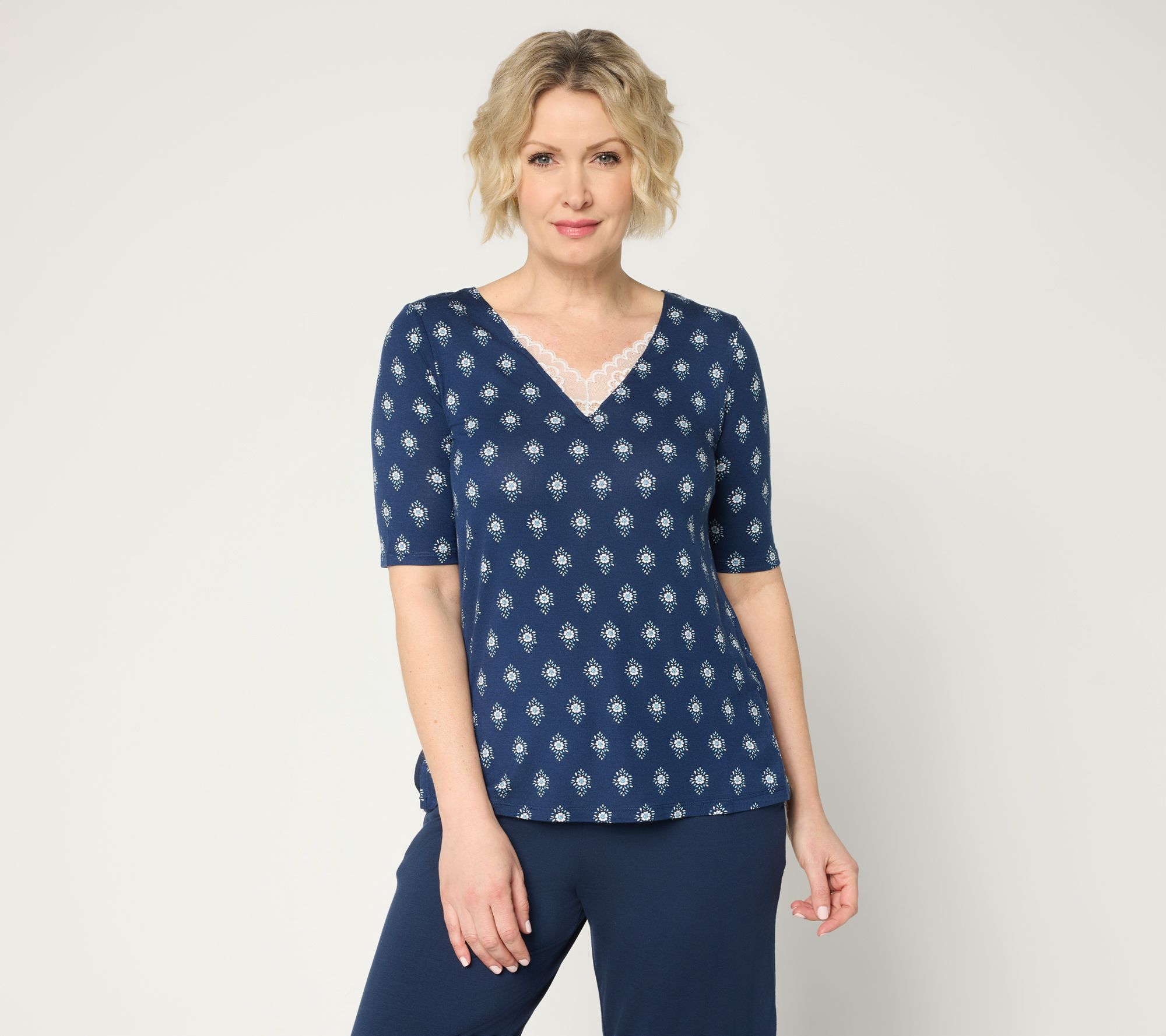 Cuddl Duds Soft Stretch Lace Insert Tee