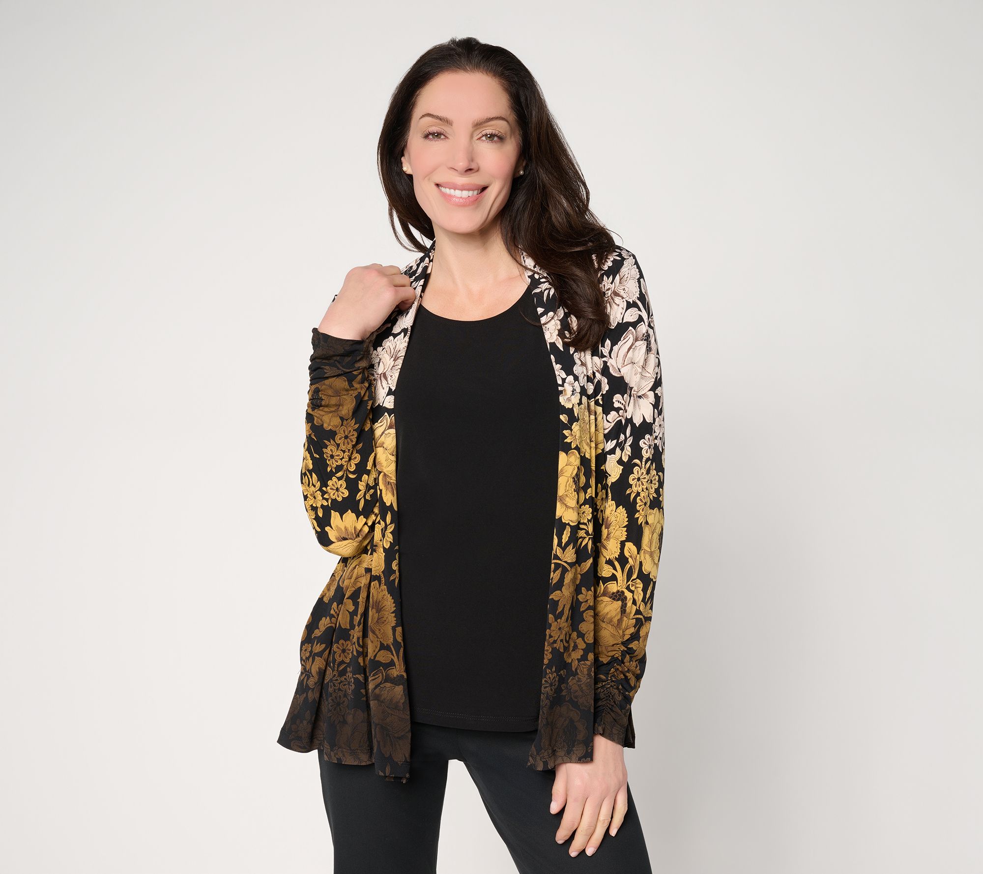 Susan Graver Regular Printed Liquid Knit Cardigan and Tank Set
